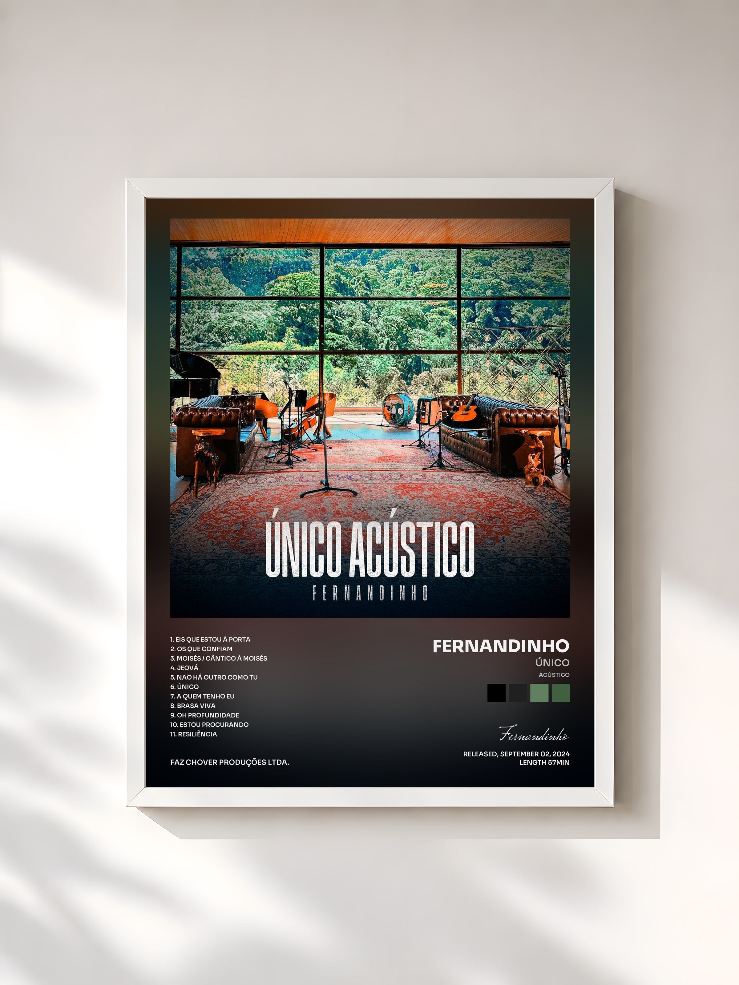 #blanc Tableau de l'album Único (Acústico) de Fernandinho, cadre blanc, imprimé et encadré en France