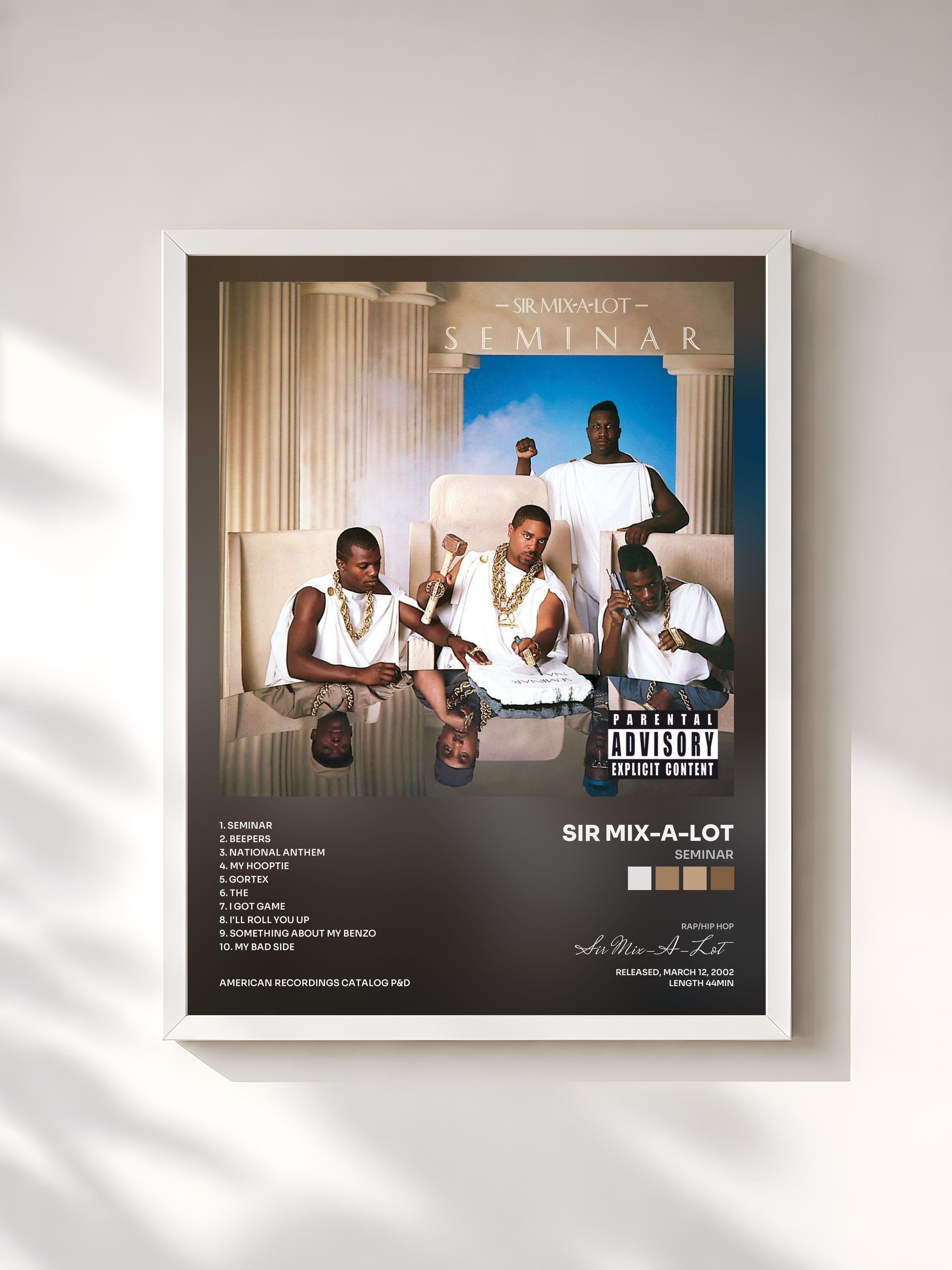 #blanc Tableau de l'album Seminar de Sir Mix-A-Lot, cadre blanc, imprimé et encadré en France