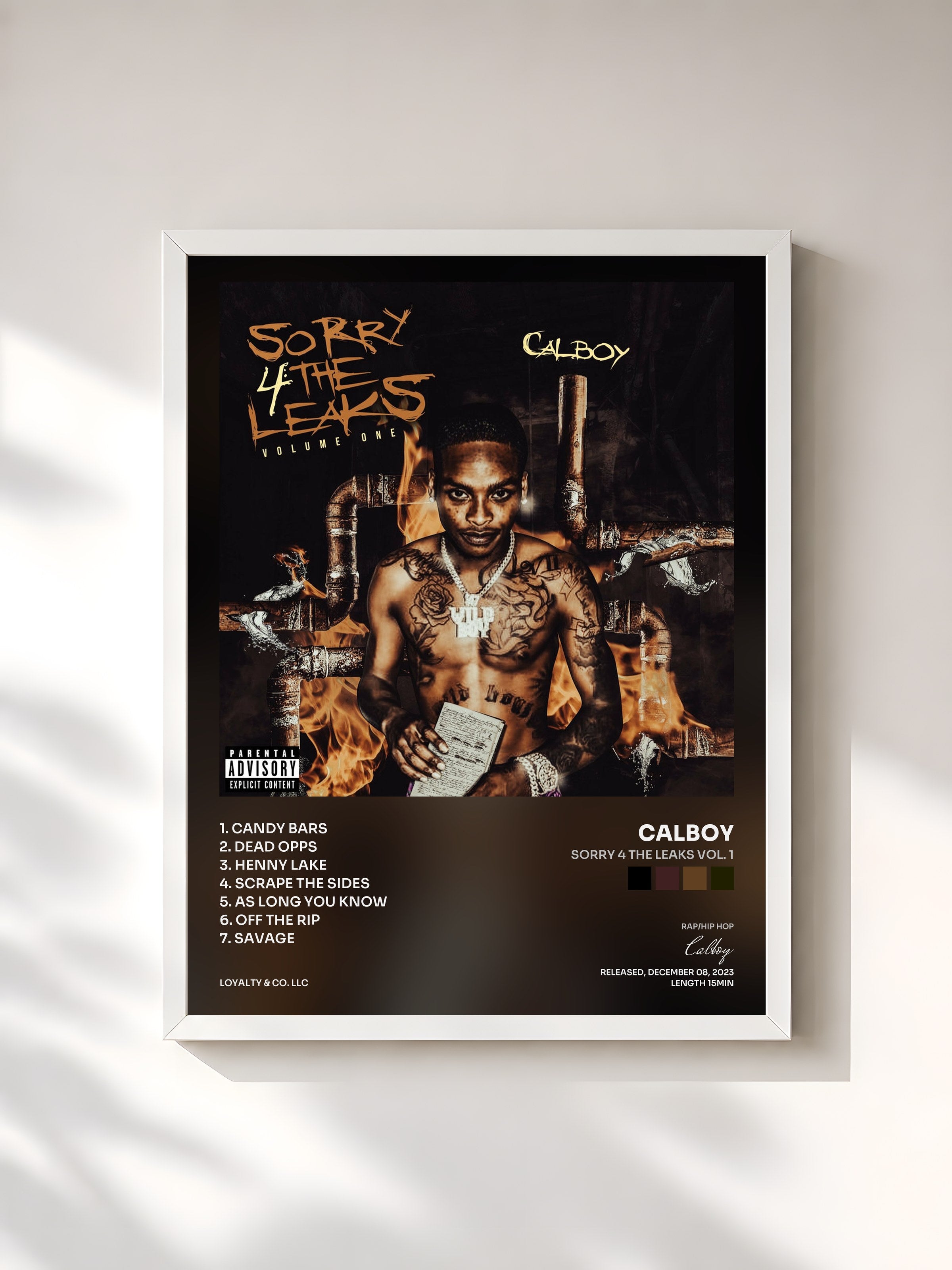 #blanc Tableau de l'album Sorry 4 The Leaks Vol. 1 de Calboy, cadre blanc, imprimé et encadré en France