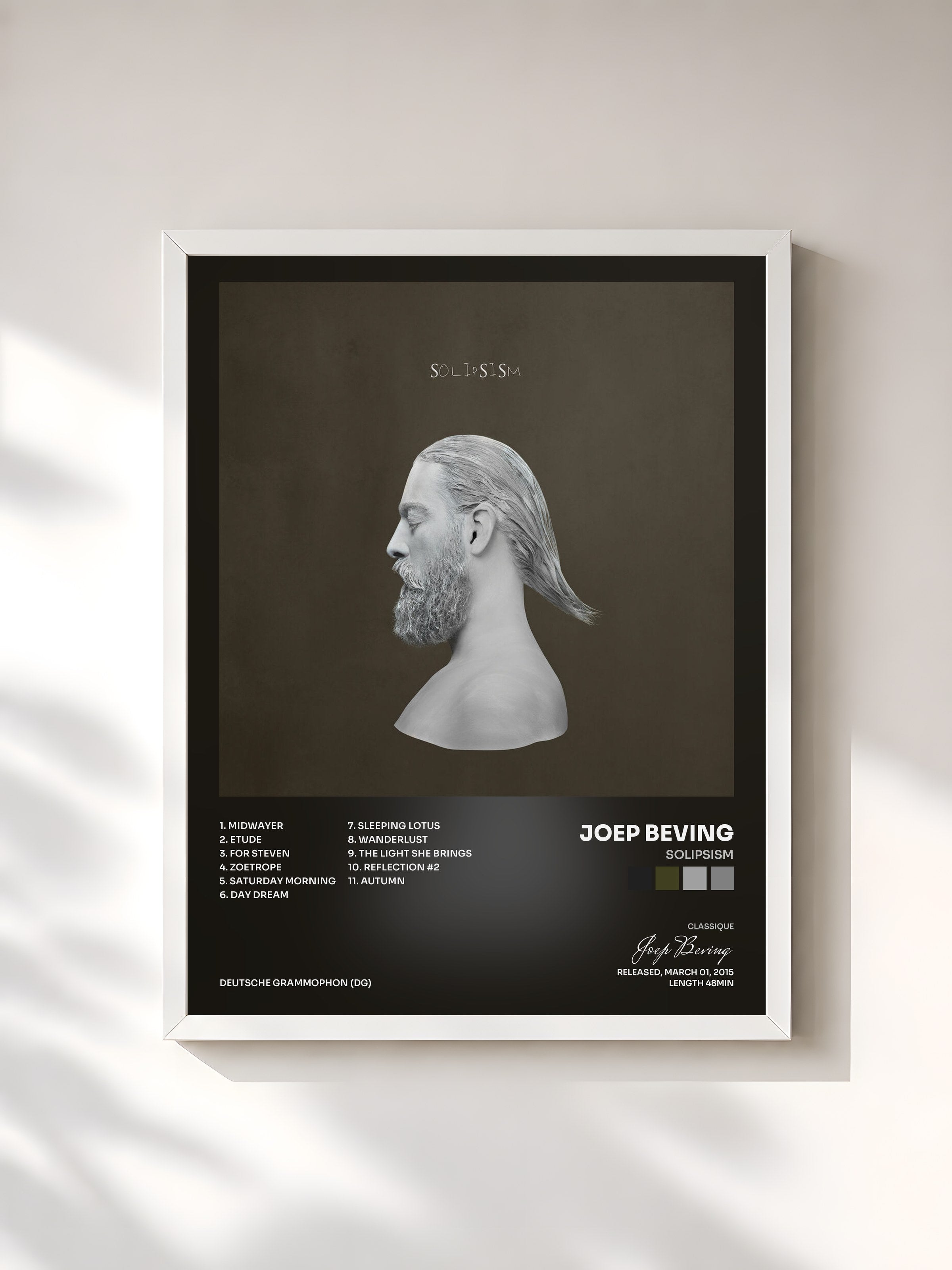 #blanc Tableau de l'album Solipsism de Joep Beving, cadre blanc, imprimé et encadré en France