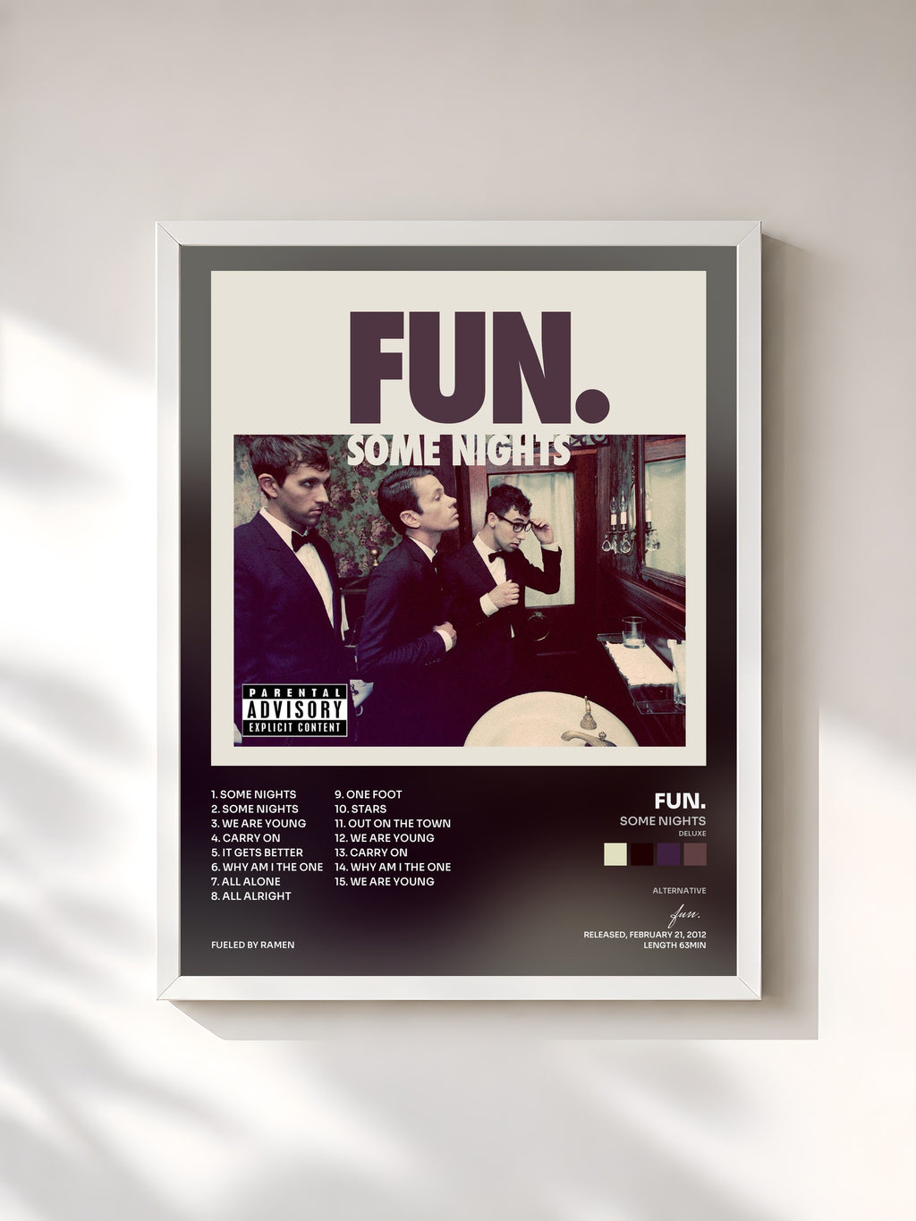 #blanc Tableau de l'album Some Nights (Deluxe) de fun., cadre blanc, imprimé et encadré en France