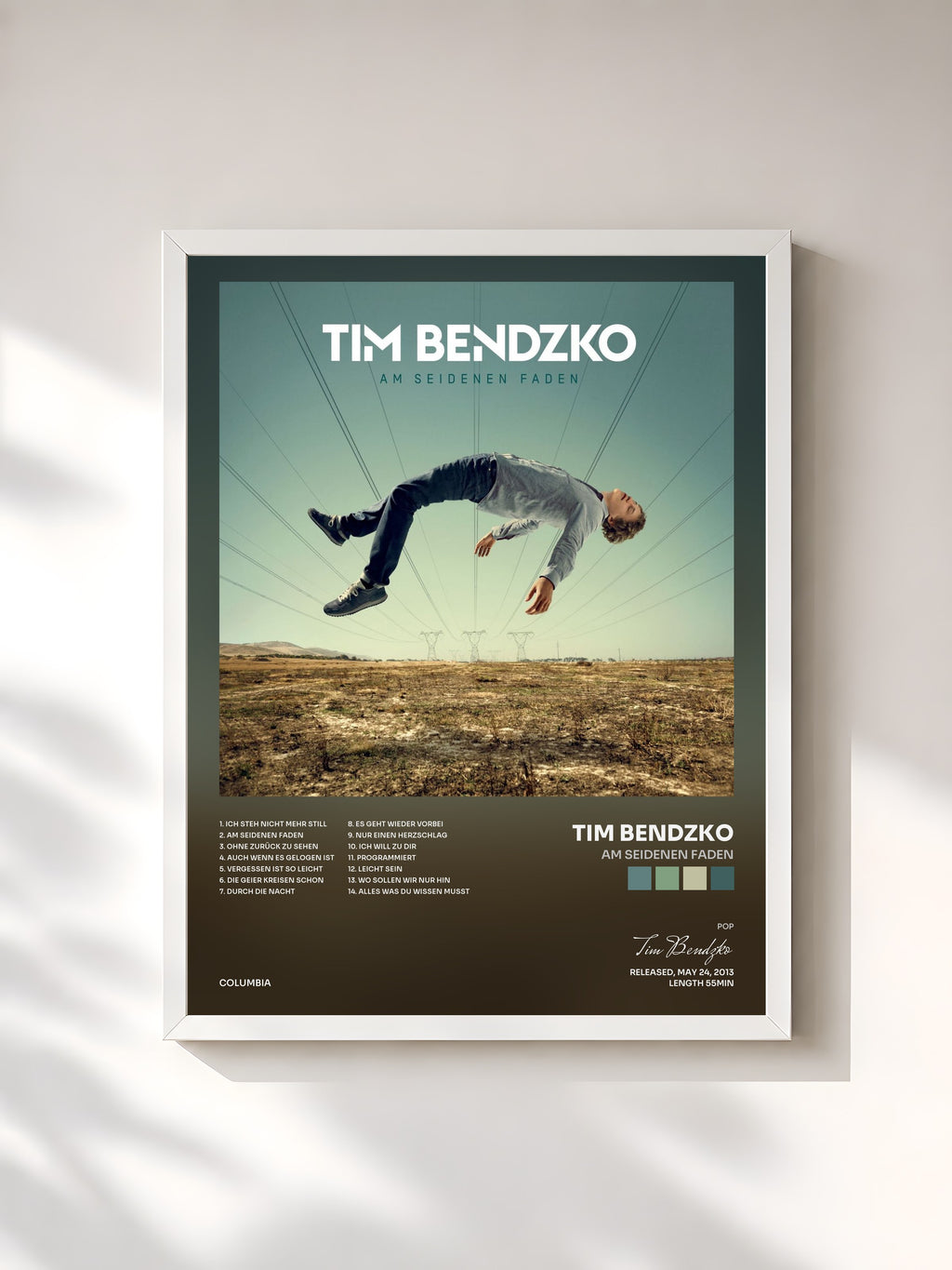 #blanc Tableau de l'album Am seidenen Faden de Tim Bendzko, cadre blanc, imprimé et encadré en France