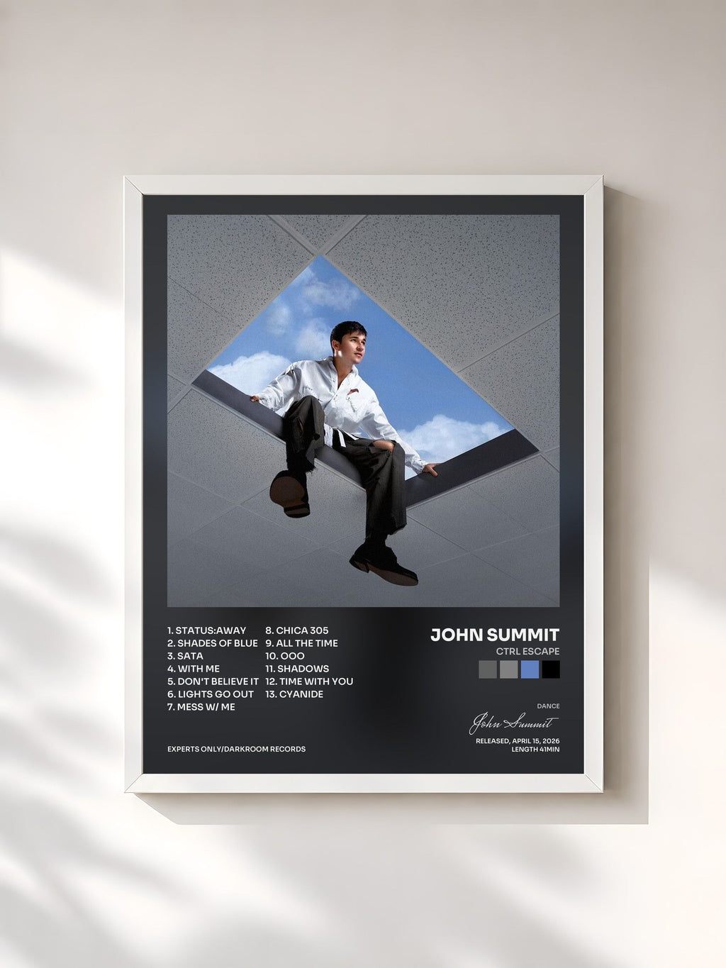 #blanc CTRL ESCAPE by John Summit as a framed art print, white frame, printed and framed in France