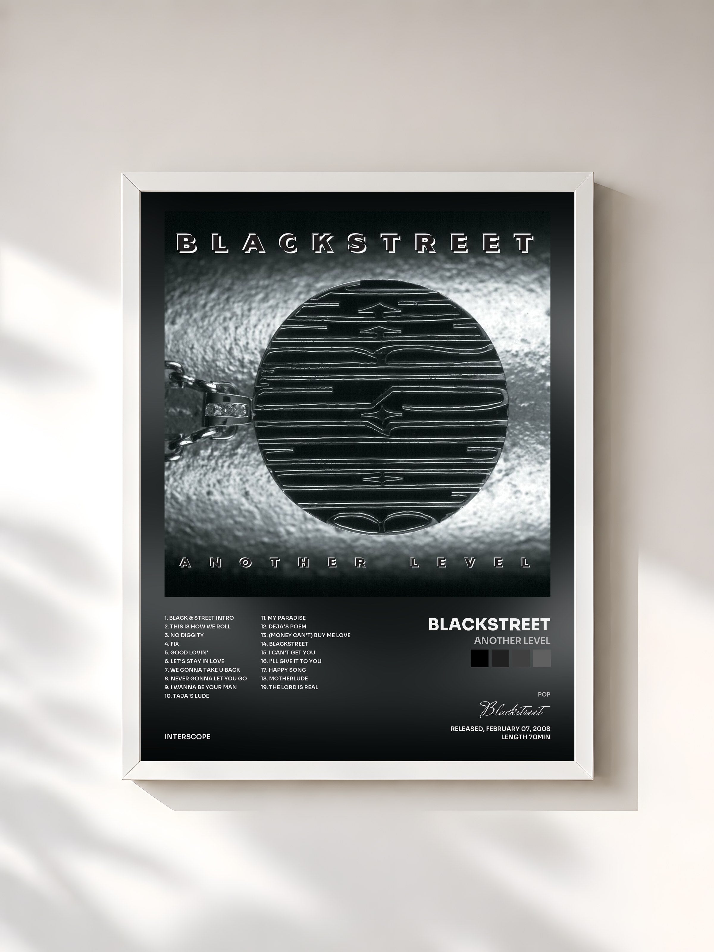 #blanc Tableau de l'album Another Level de Blackstreet, cadre blanc, imprimé et encadré en France