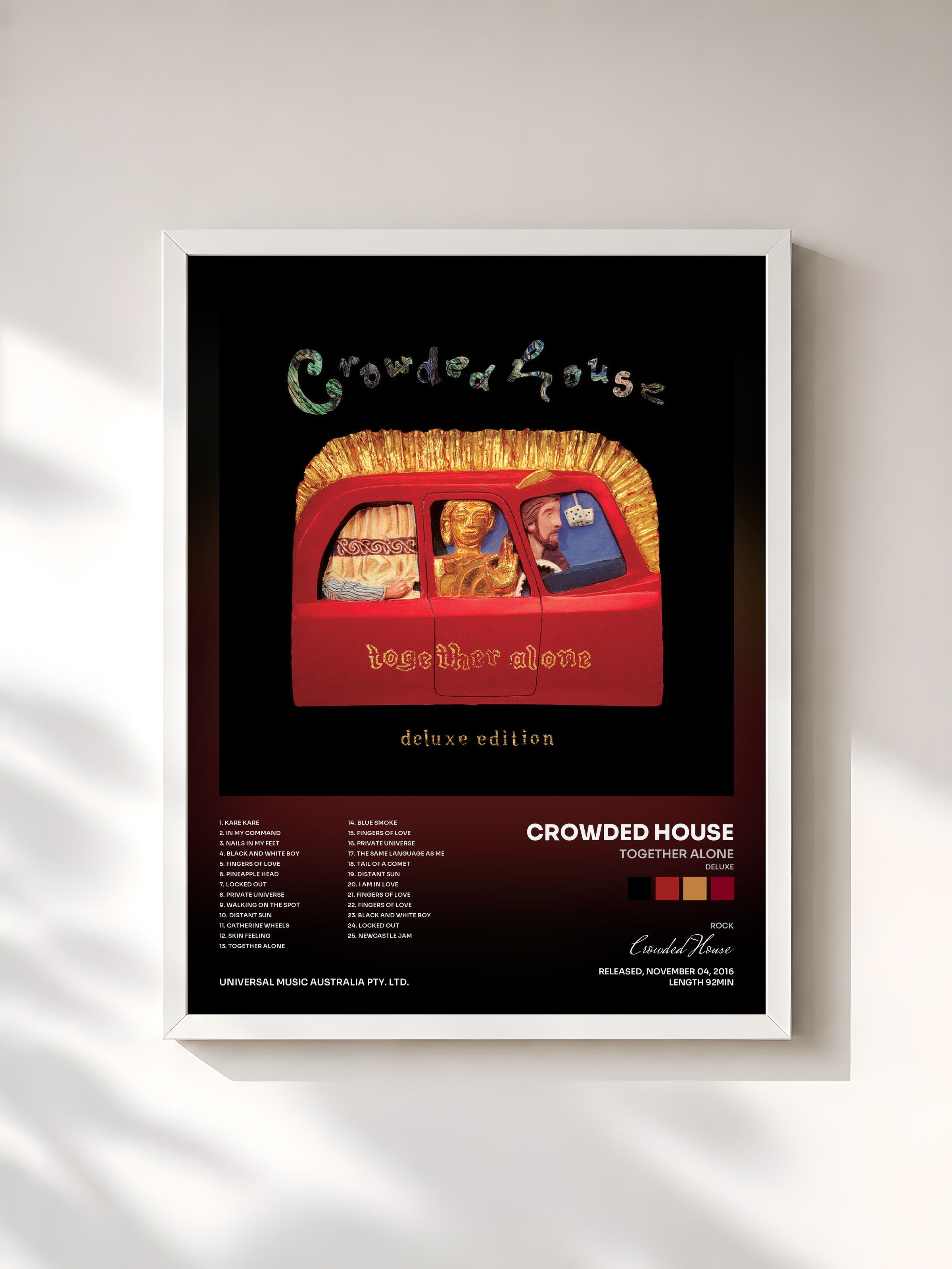 #blanc Tableau de l'album Together Alone (Deluxe) de Crowded House, cadre blanc, imprimé et encadré en France