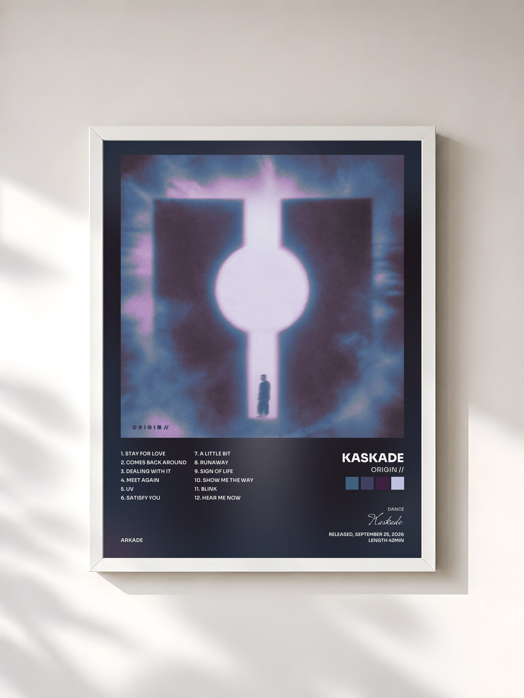 #blanc Tableau de l'album ORIGIN // de Kaskade, cadre blanc, imprimé et encadré en France