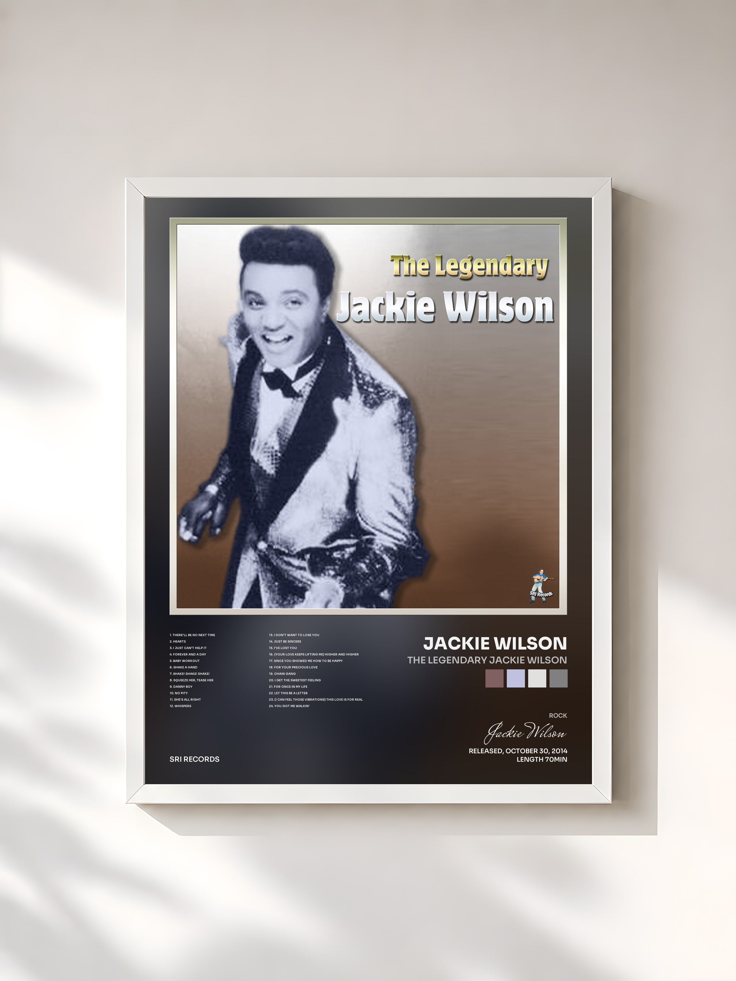 #blanc Tableau de l'album The Legendary Jackie Wilson de Jackie Wilson, cadre blanc, imprimé et encadré en France