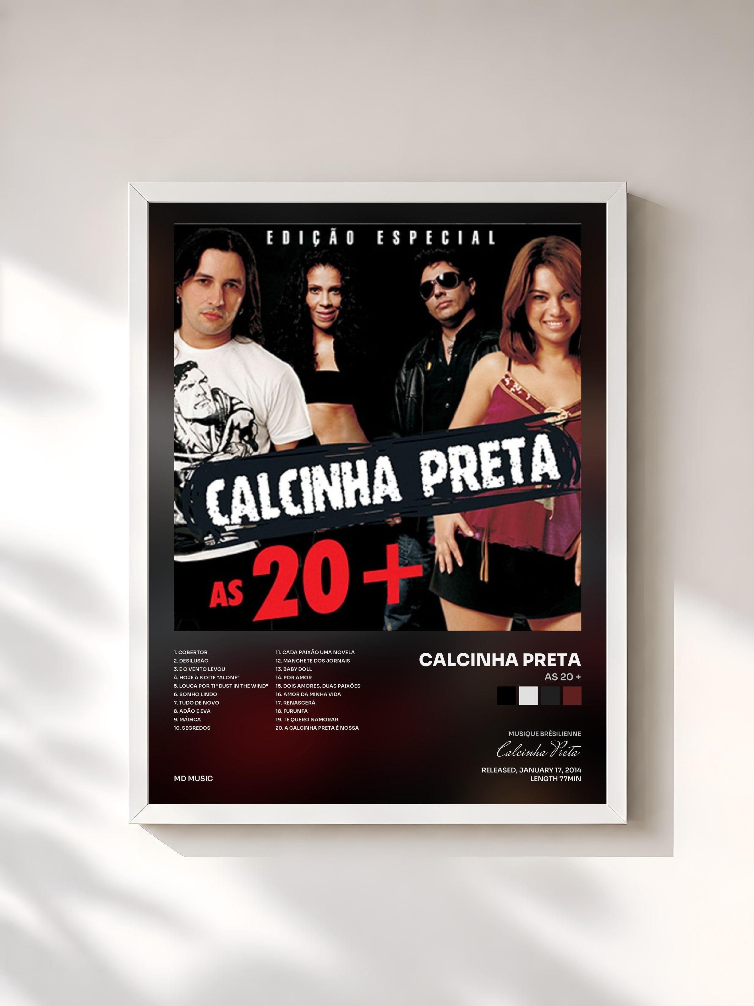 #blanc Tableau de l'album As 20 + de Calcinha Preta, cadre blanc, imprimé et encadré en France