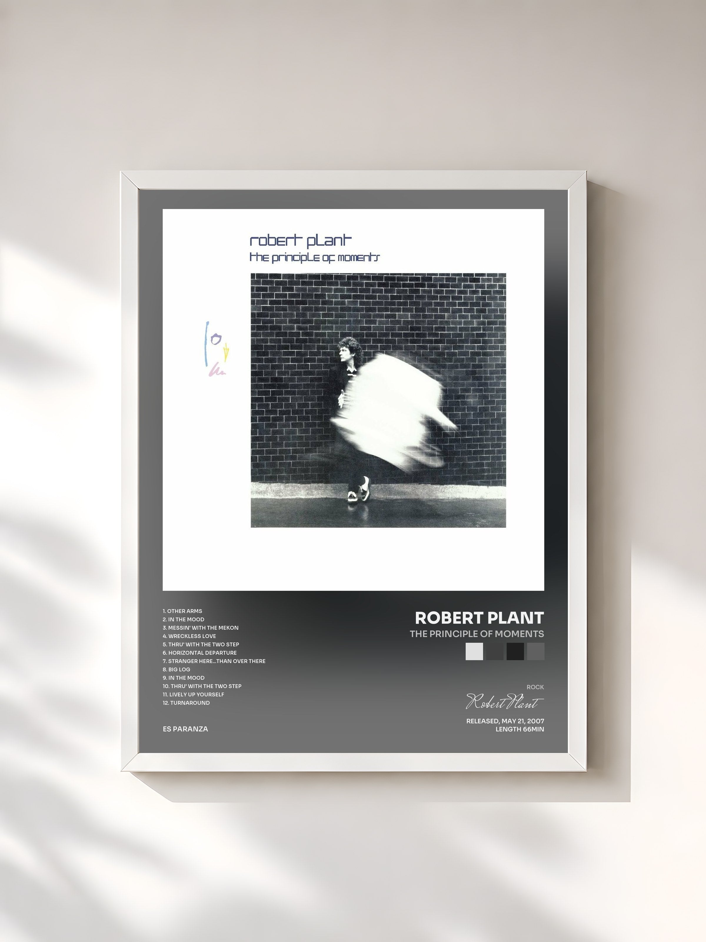 #blanc Tableau de l'album The Principle of Moments de Robert Plant, cadre blanc, imprimé et encadré en France