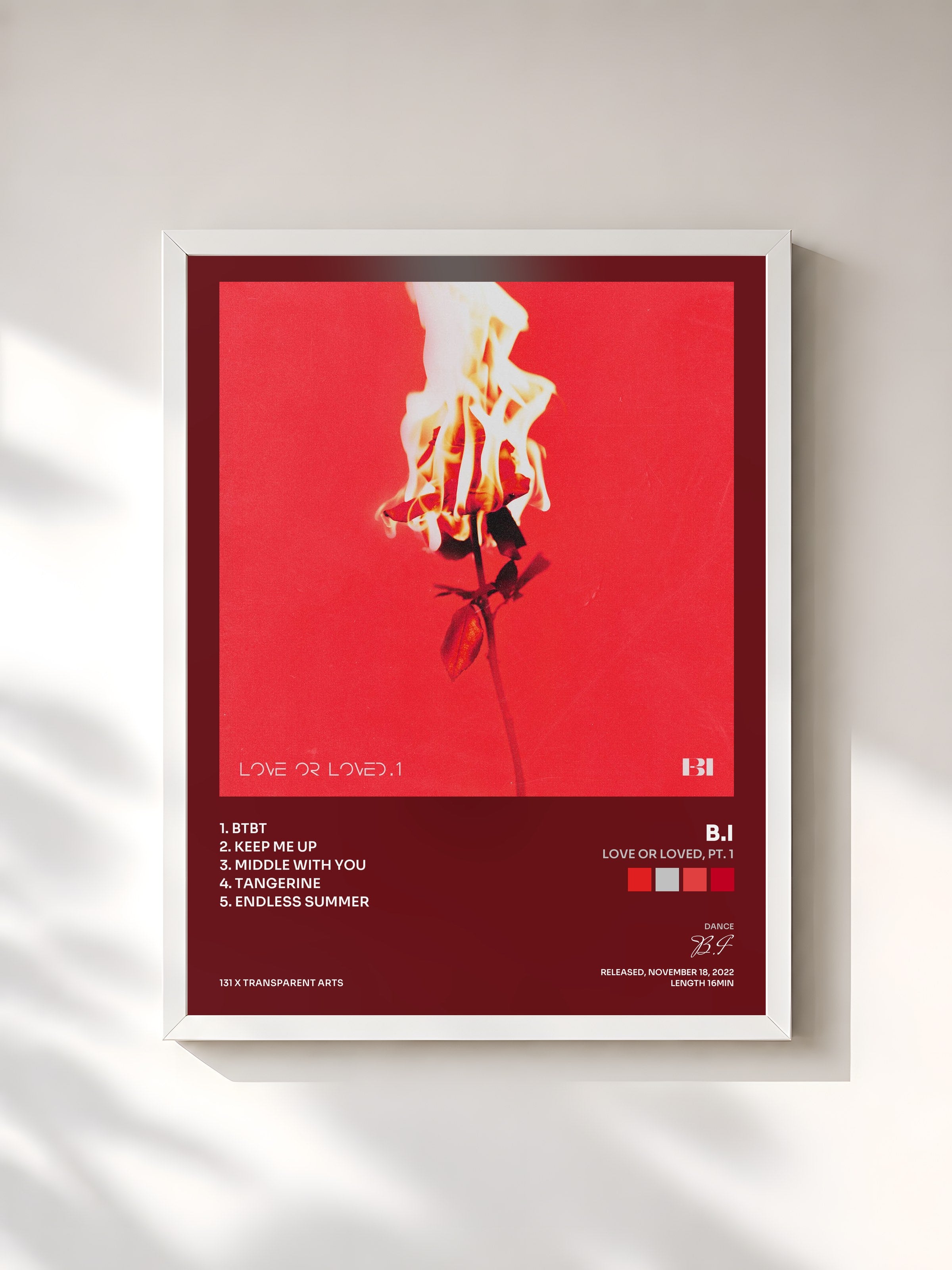 #blanc Tableau de l'album Love or Loved, Pt. 1 de B.I, cadre blanc, imprimé et encadré en France