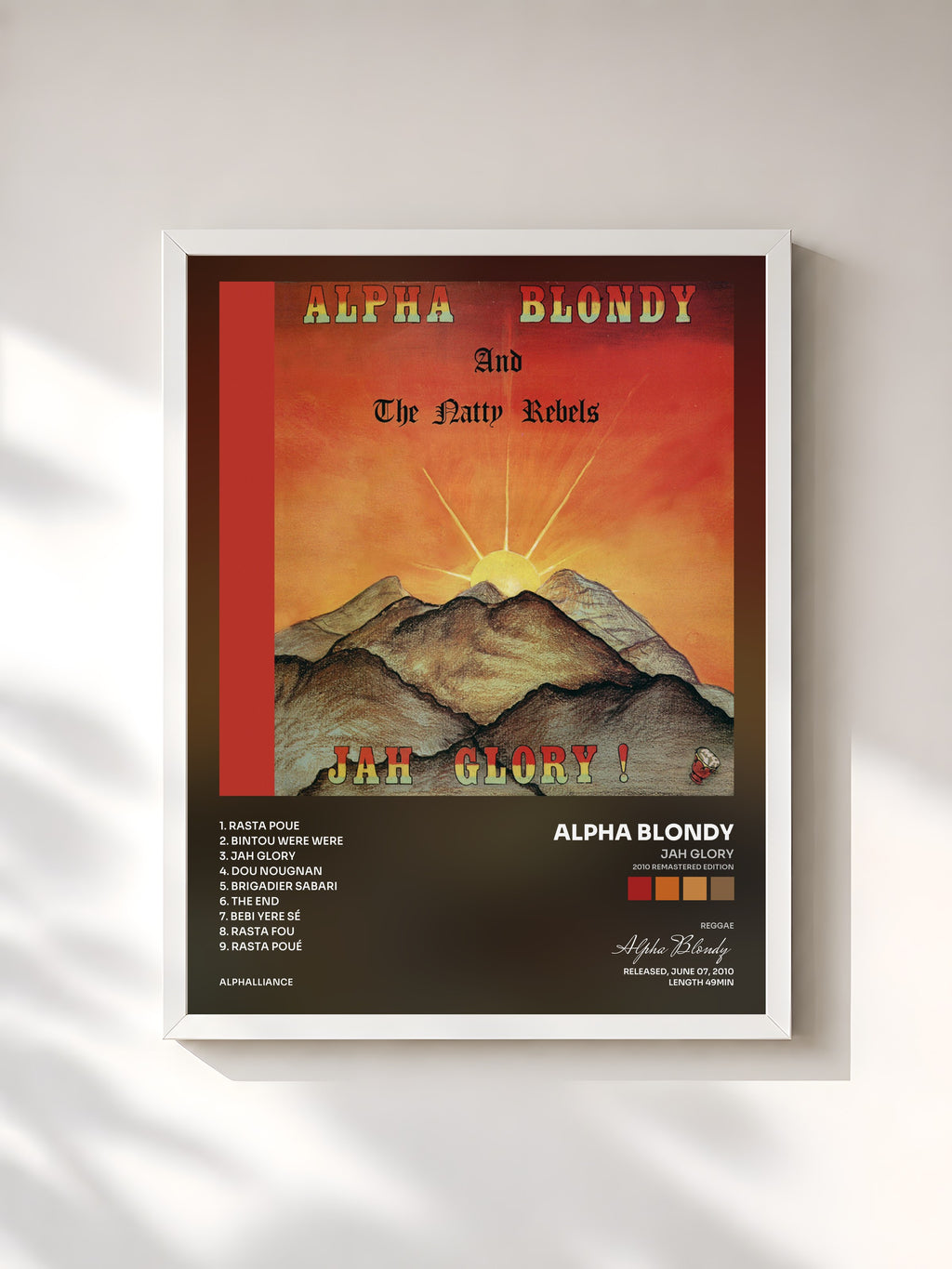 #blanc Tableau de l'album Jah Glory (2010 Remastered Edition) de Alpha Blondy, cadre blanc, imprimé et encadré en France