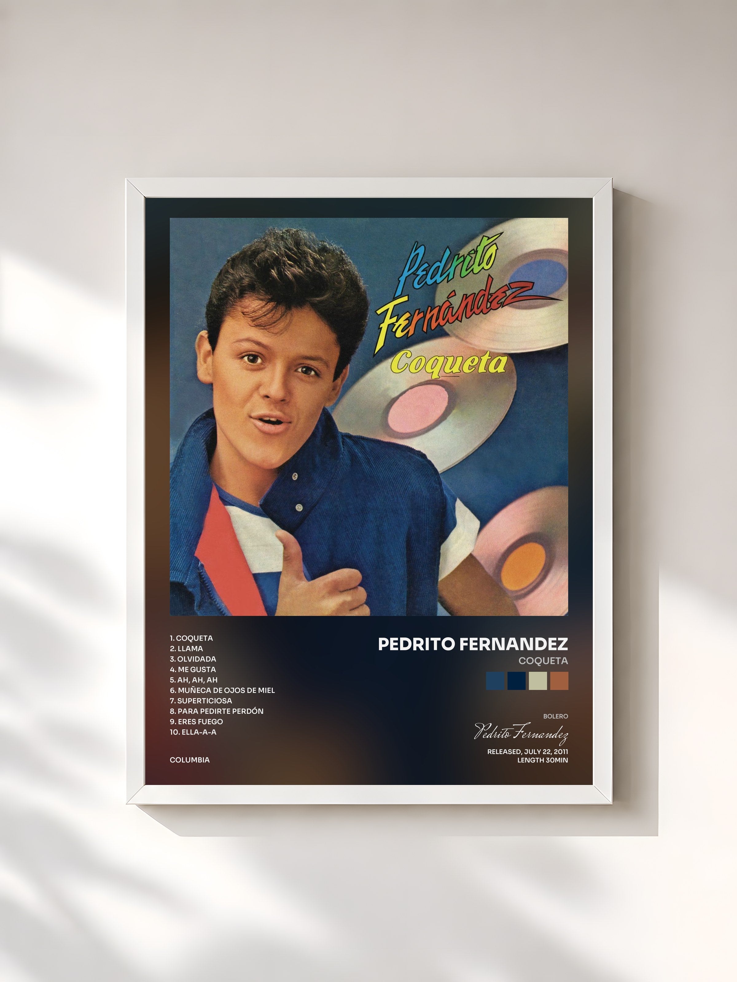 #blanc Tableau de l'album Coqueta de Pedrito Fernandez, cadre blanc, imprimé et encadré en France