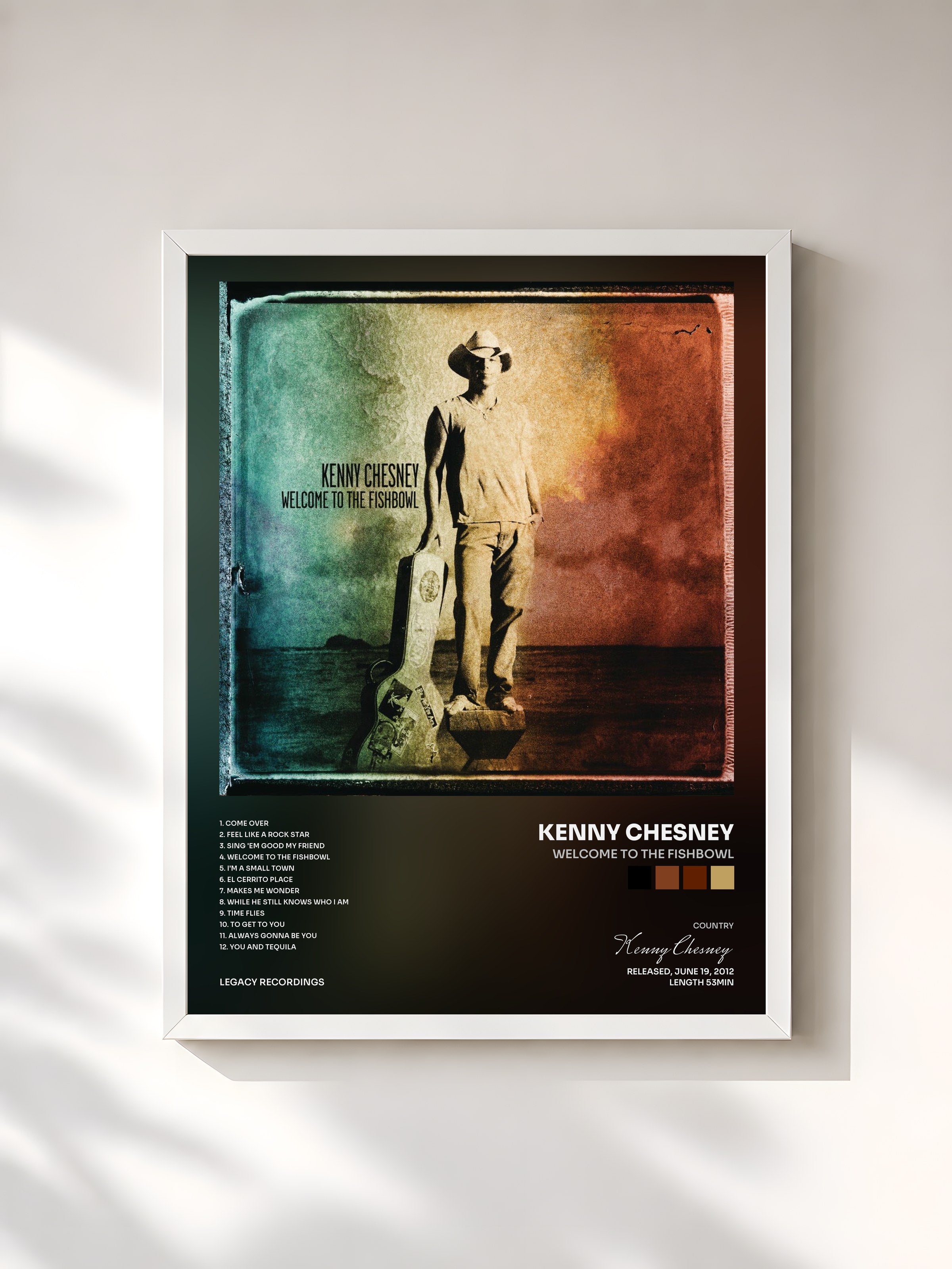 #blanc Tableau de l'album Welcome To The Fishbowl de Kenny Chesney, cadre blanc, imprimé et encadré en France