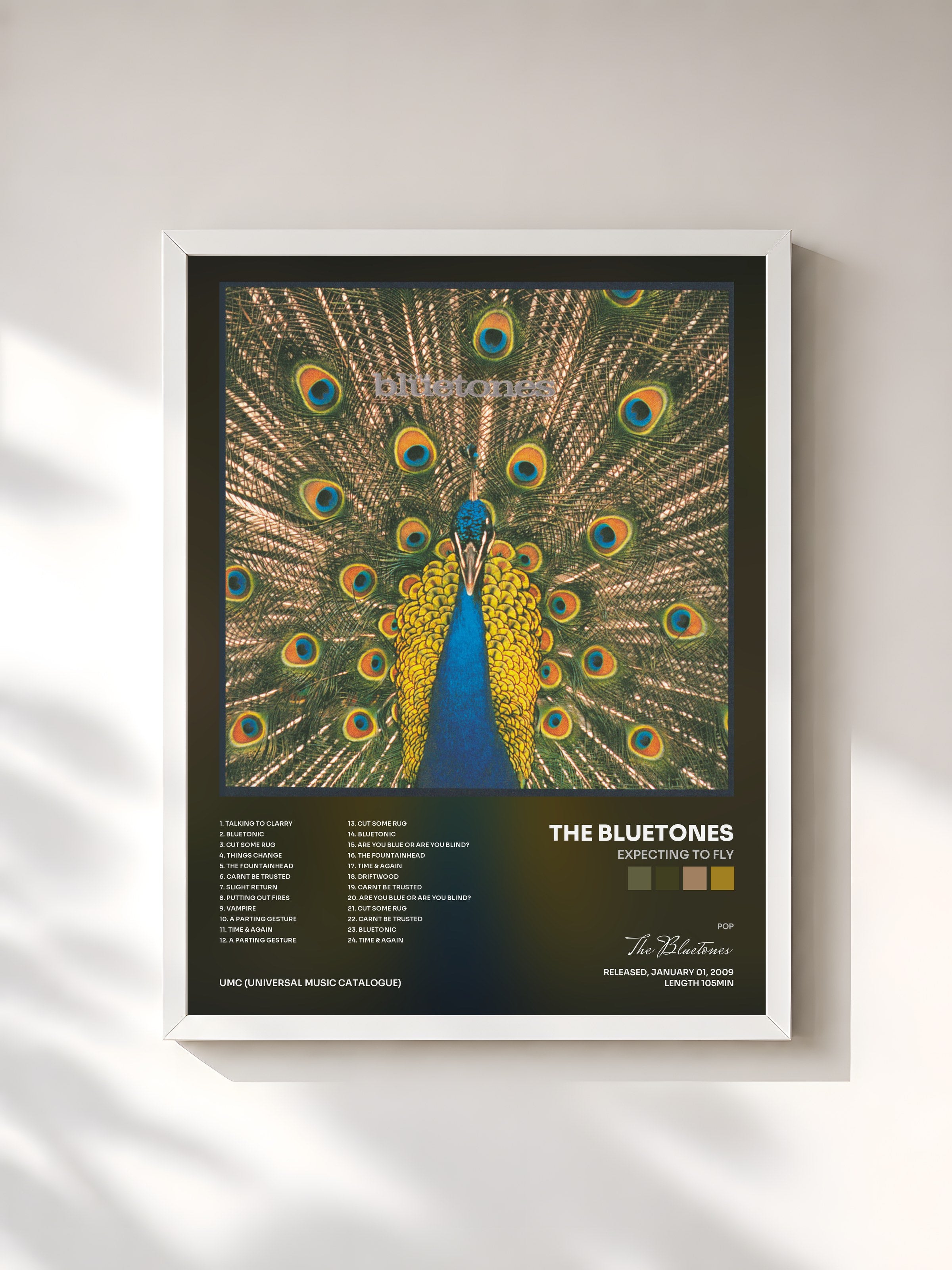 #blanc Tableau de l'album Expecting To Fly de The Bluetones, cadre blanc, imprimé et encadré en France
