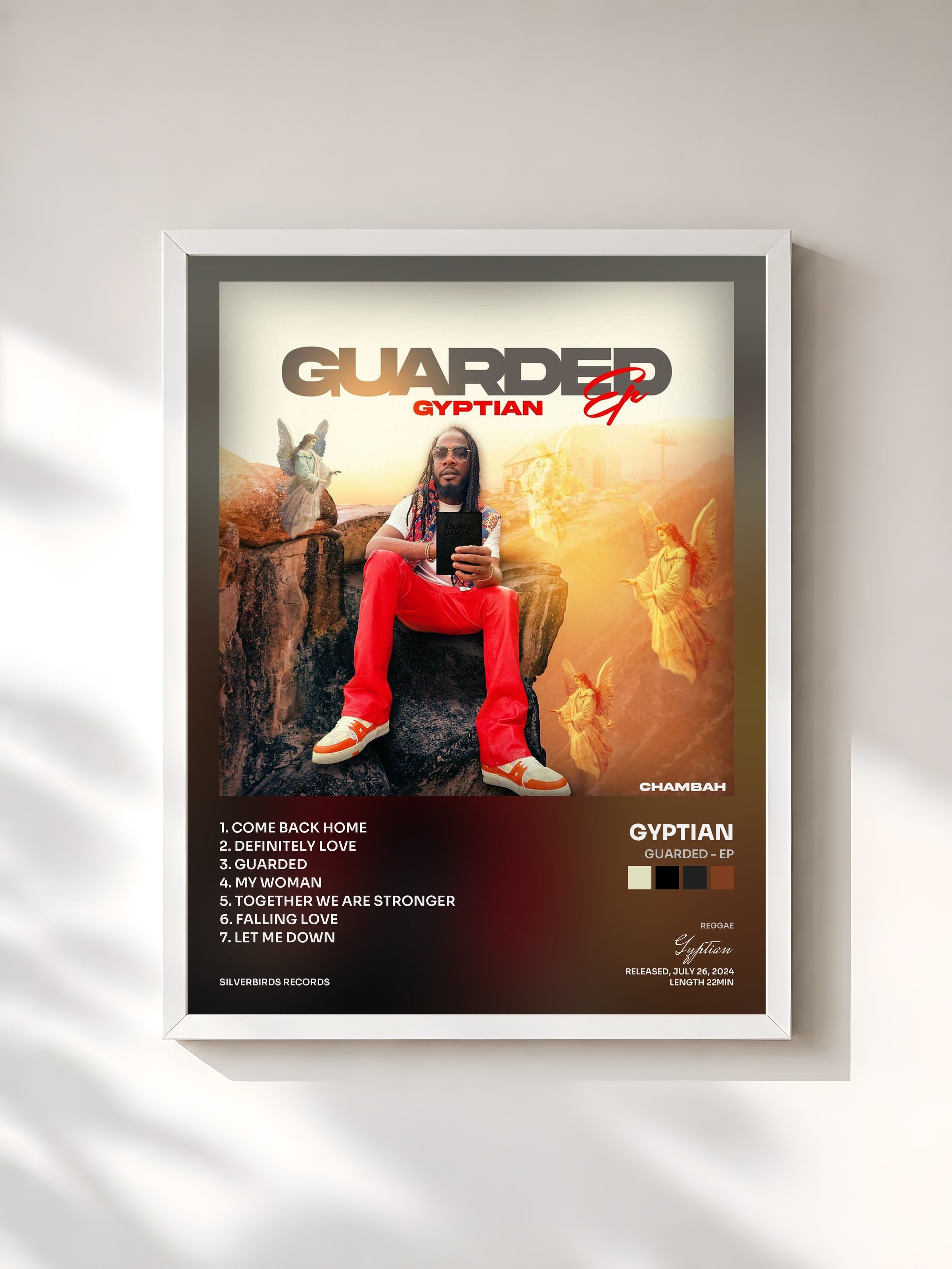 #blanc Tableau de l'album Guarded - EP de Gyptian, cadre blanc, imprimé et encadré en France