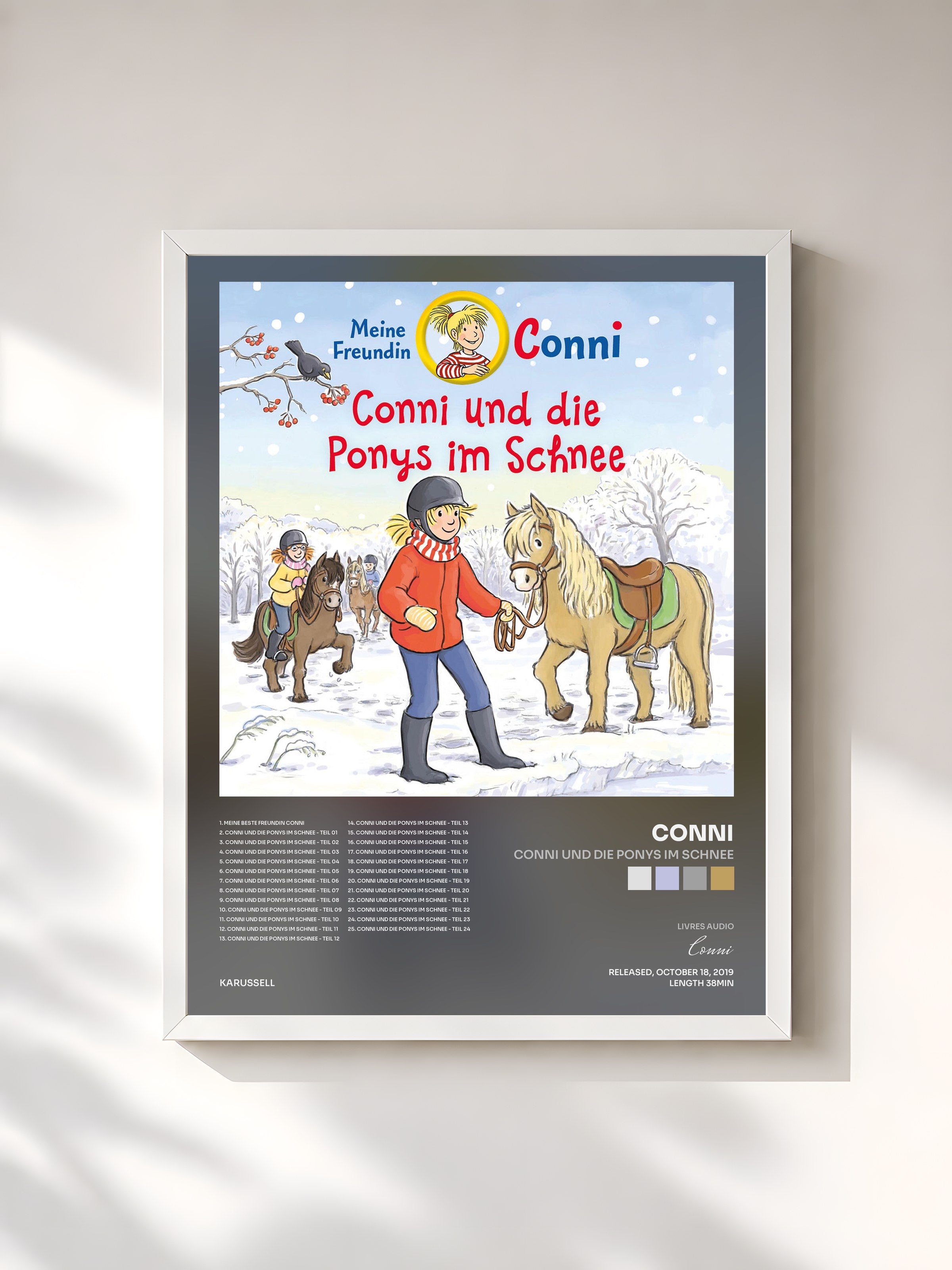 #blanc Tableau de l'album Conni und die Ponys im Schnee de Conni, cadre blanc, imprimé et encadré en France