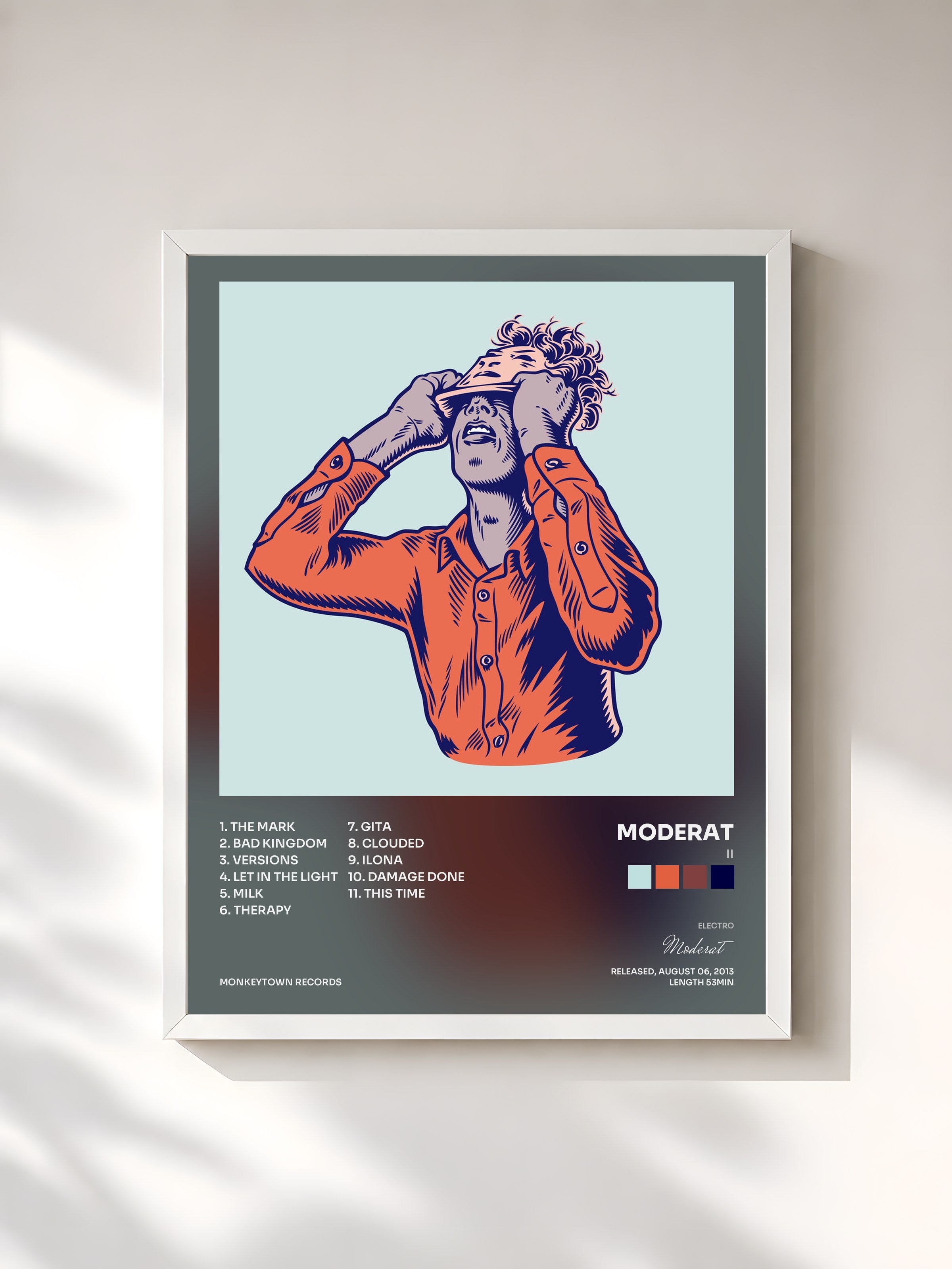 #blanc Tableau de l'album II de Moderat, cadre blanc, imprimé et encadré en France