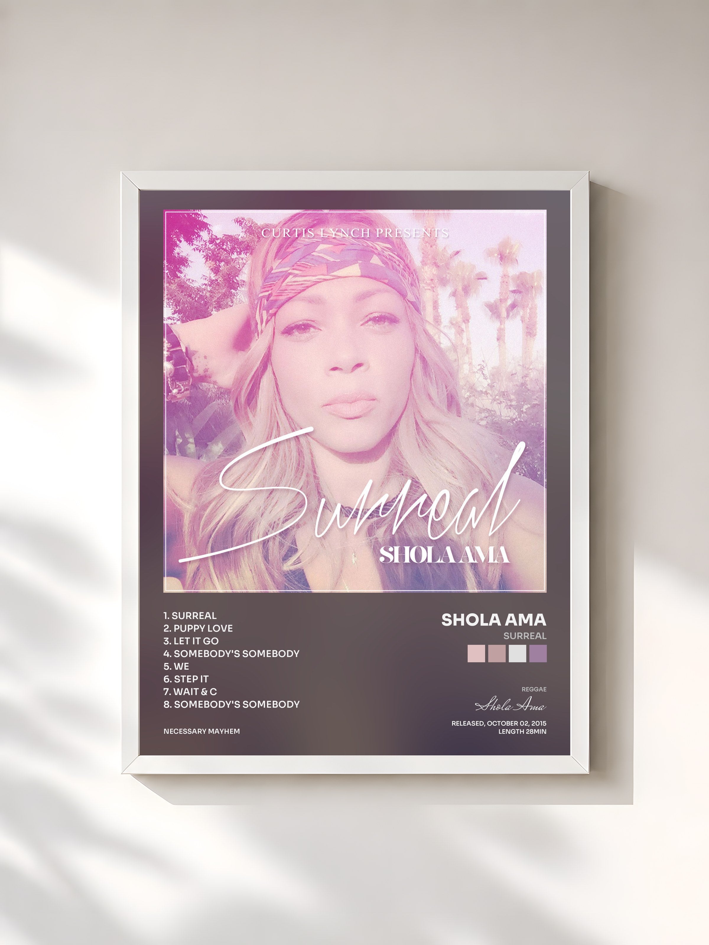 #blanc Tableau de l'album Surreal de Shola Ama, cadre blanc, imprimé et encadré en France