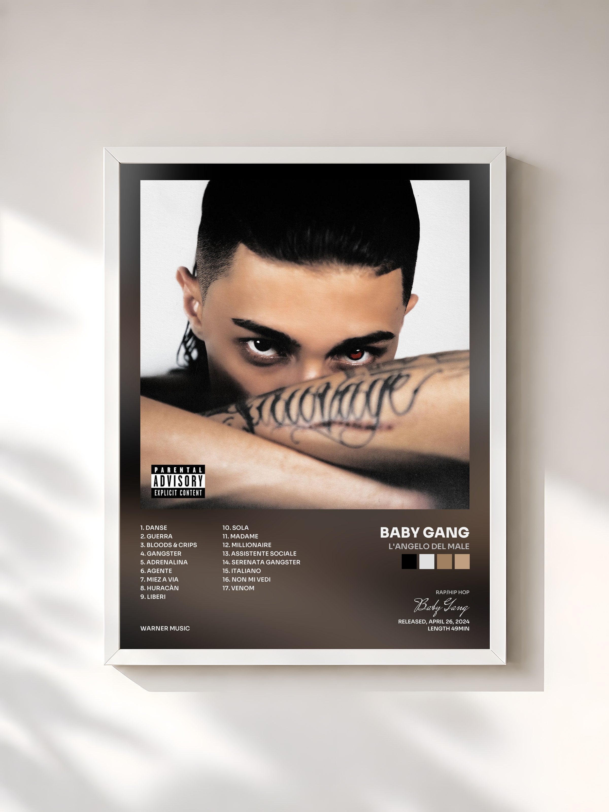 #blanc Tableau de l'album L'Angelo del Male de Baby Gang, cadre blanc, imprimé et encadré en France