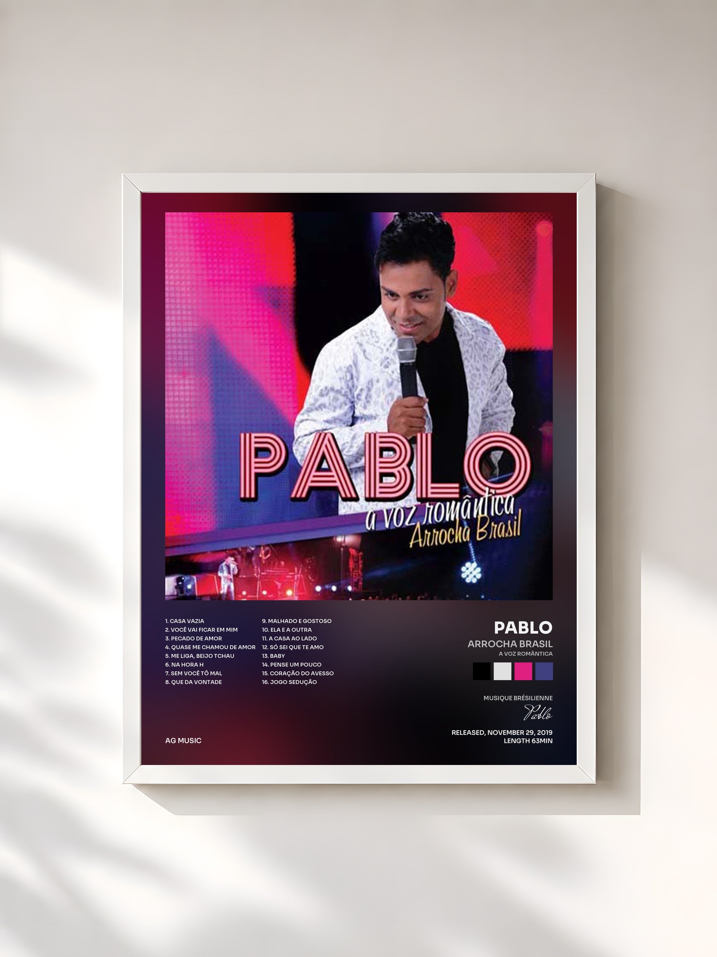 #blanc Tableau de l'album Arrocha Brasil (A Voz Romântica) de Pablo, cadre blanc, imprimé et encadré en France