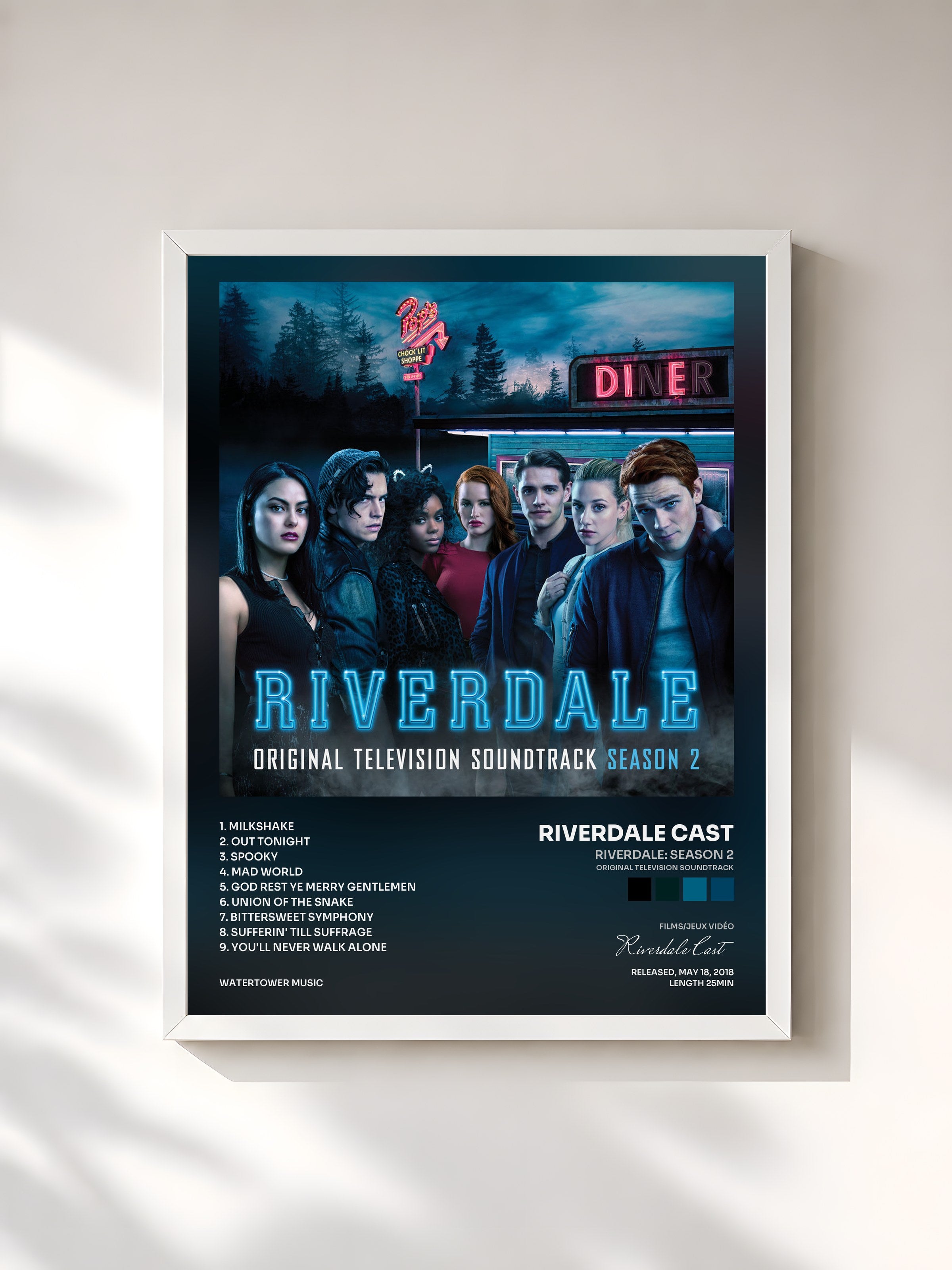 #blanc Tableau de l'album Riverdale: Season 2 (Original Television Soundtrack) de Riverdale Cast, cadre blanc, imprimé et encadré en France