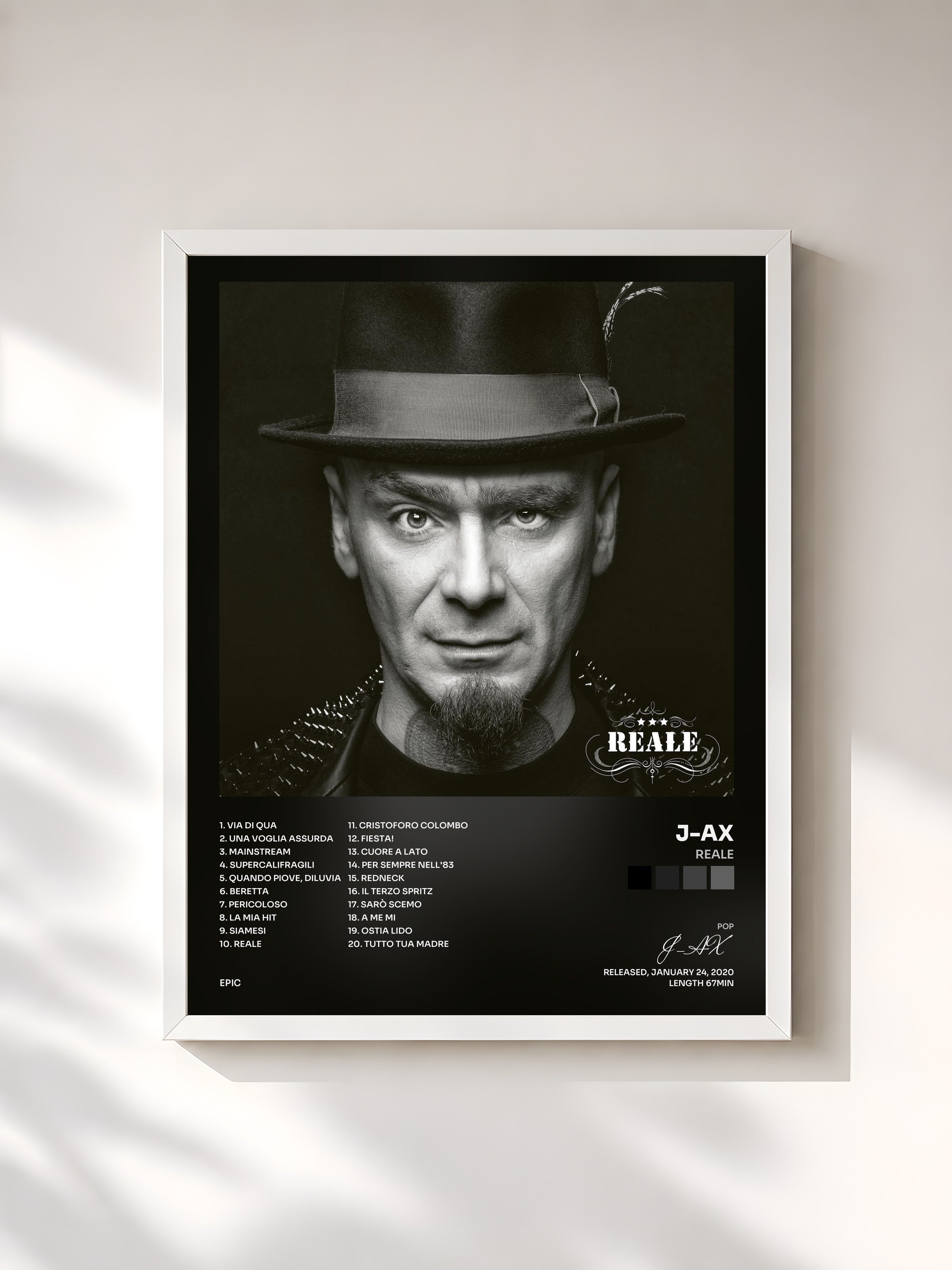 #blanc Tableau de l'album ReAle de J-AX, cadre blanc, imprimé et encadré en France