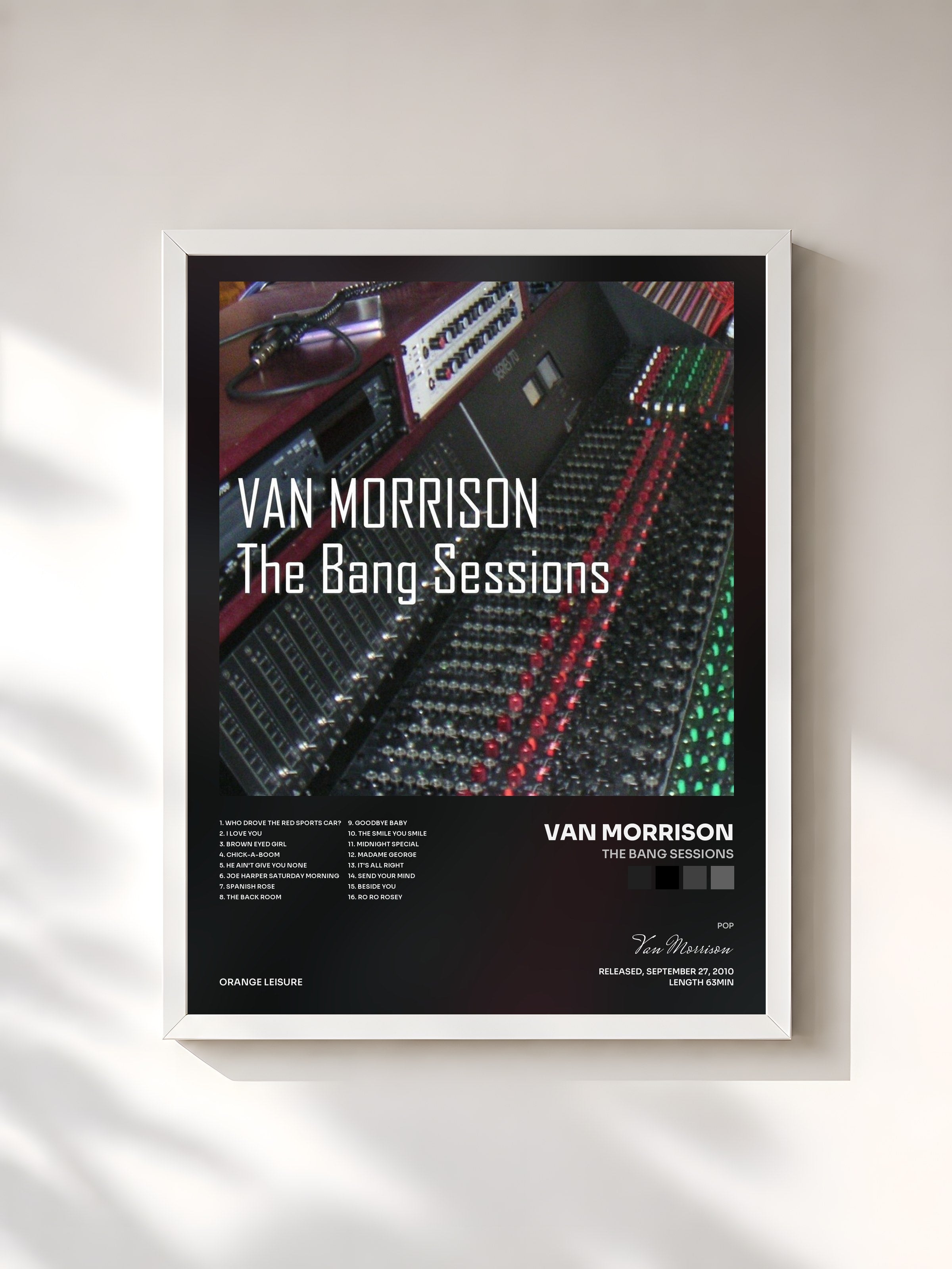 #blanc Tableau de l'album The Bang Sessions de Van Morrison, cadre blanc, imprimé et encadré en France
