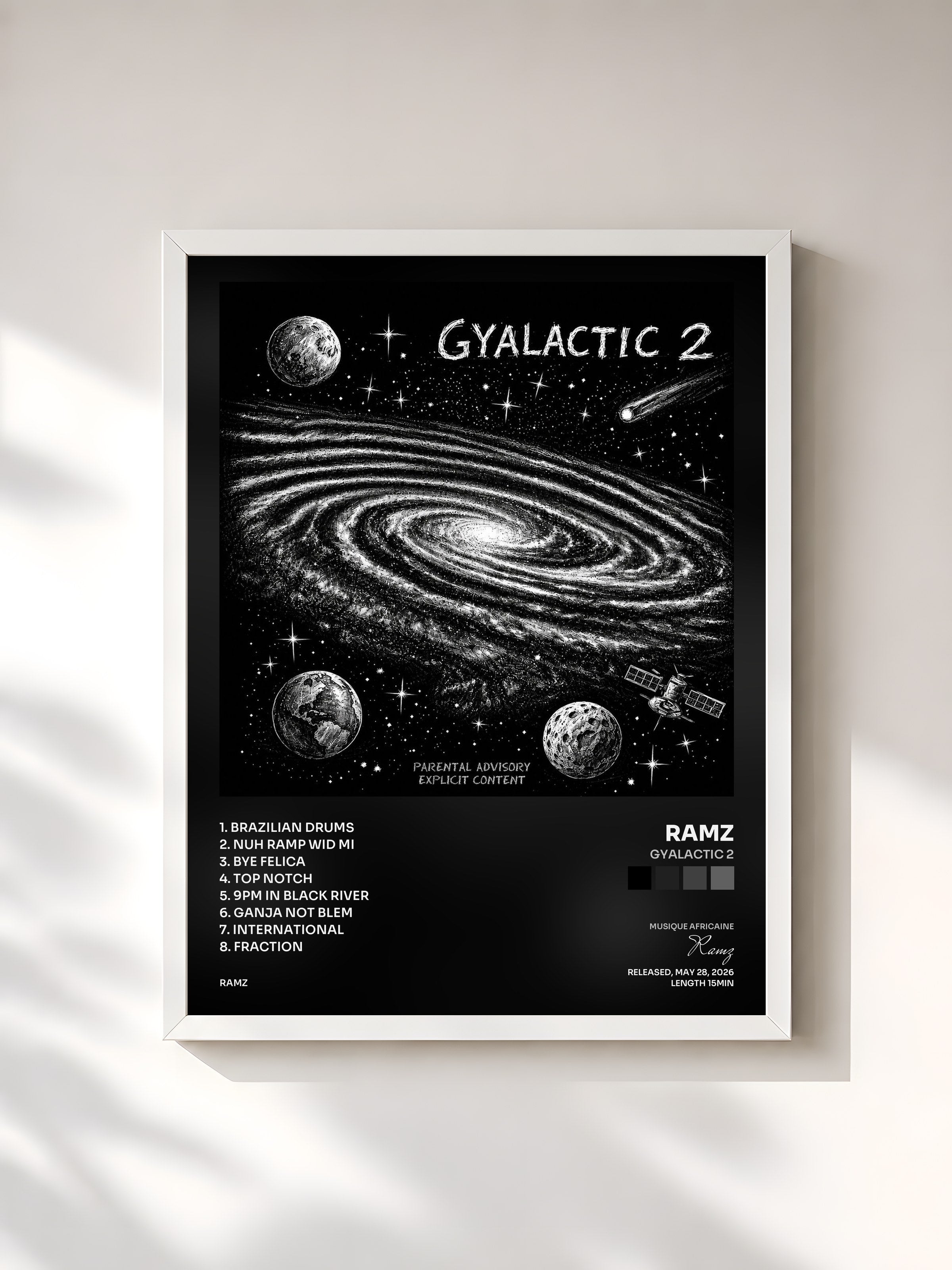 #blanc Tableau de l'album GYALACTIC 2 de Ramz, cadre blanc, imprimé et encadré en France