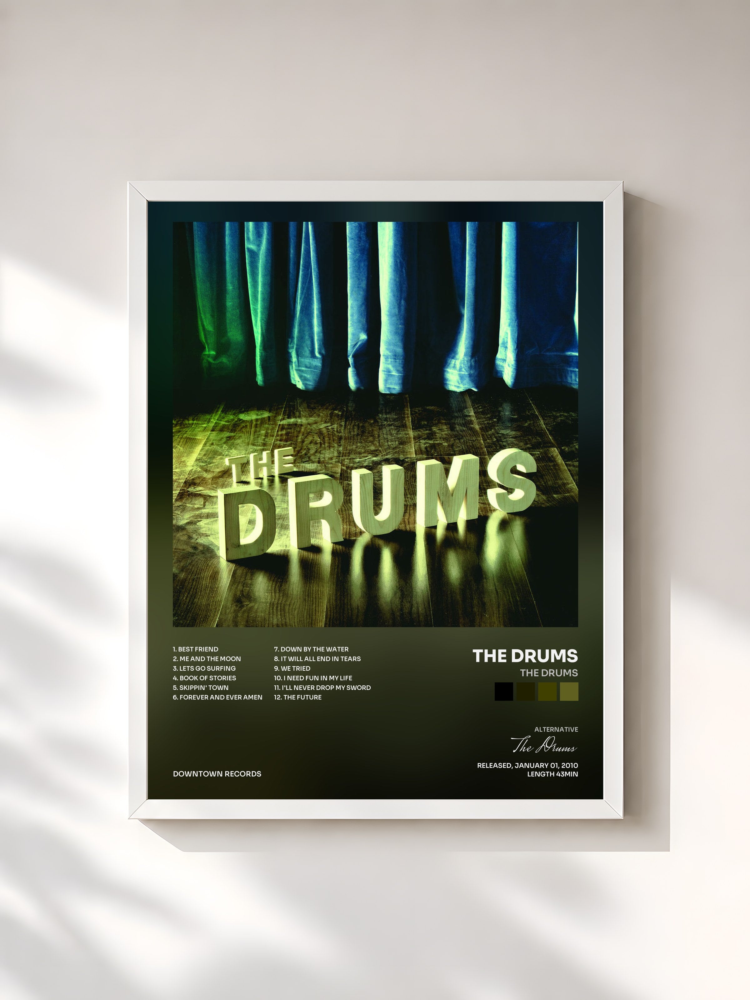 #blanc Tableau de l'album The Drums de The Drums, cadre blanc, imprimé et encadré en France