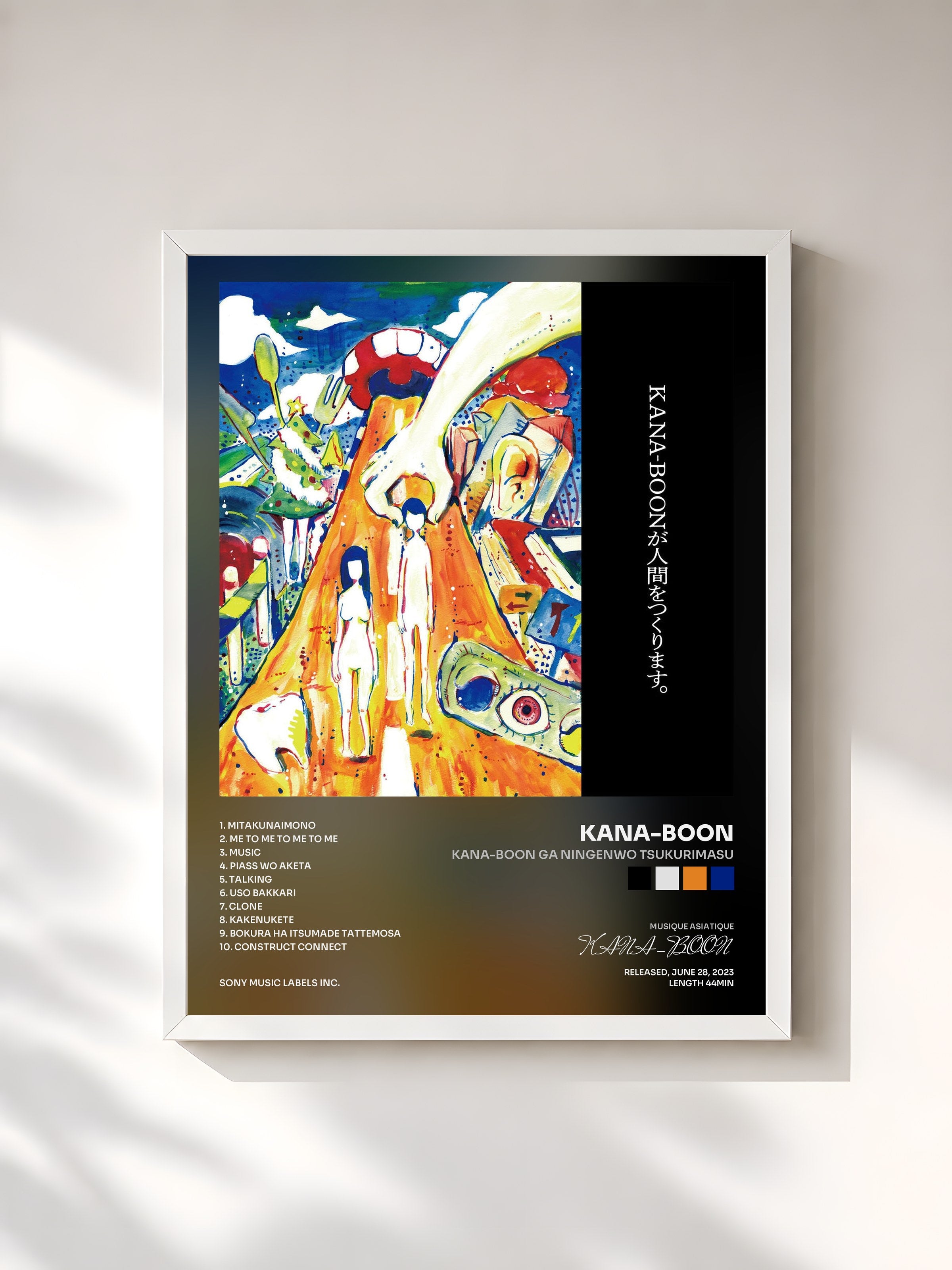 #blanc Tableau de l'album KANA-BOON GA NINGENWO TSUKURIMASU de KANA-BOON, cadre blanc, imprimé et encadré en France