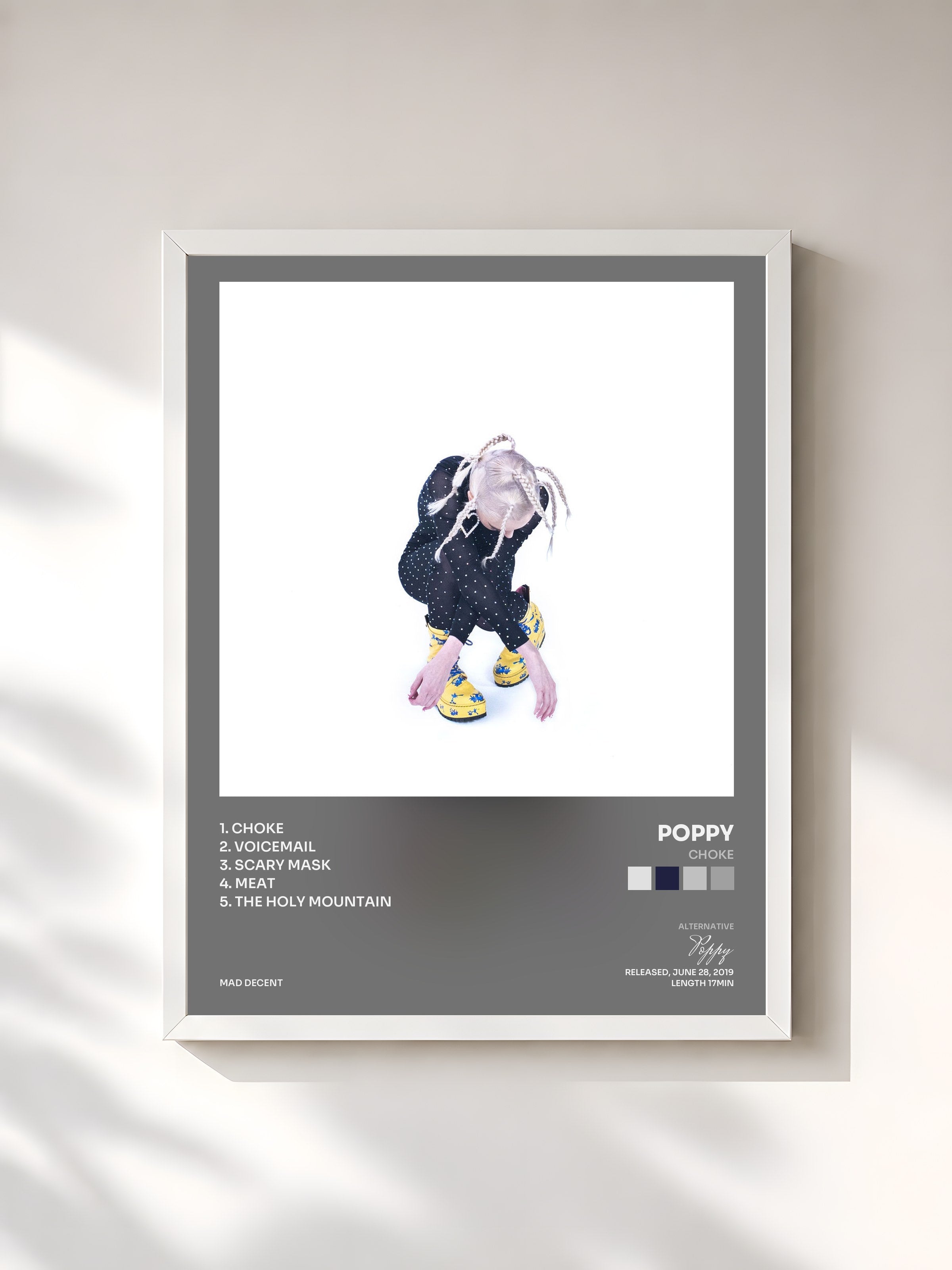 #blanc Tableau de l'album Choke de Poppy, cadre blanc, imprimé et encadré en France