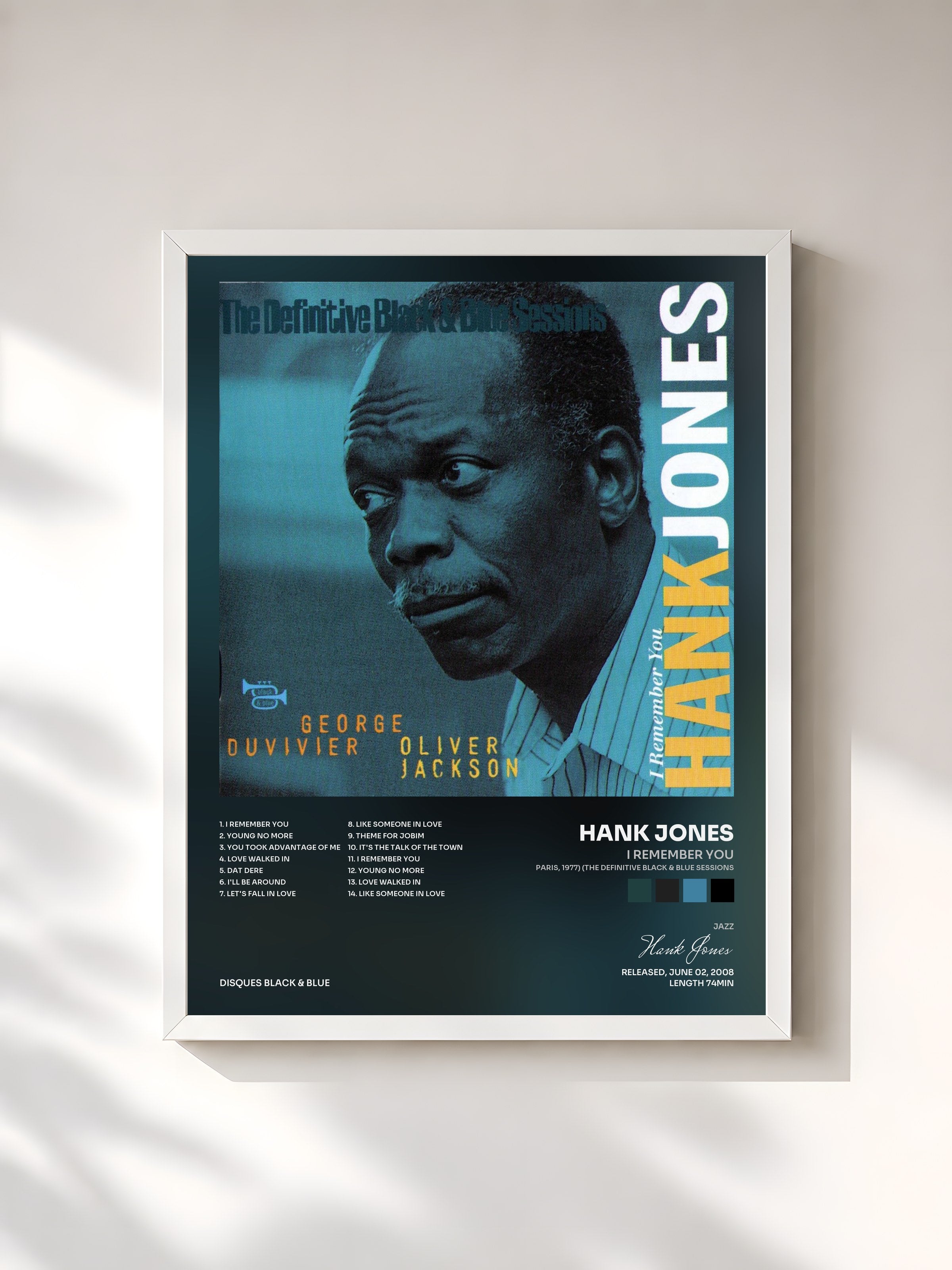 #blanc Tableau de l'album I Remember You (Paris, 1977) (The Definitive Black & Blue Sessions) de Hank Jones, cadre blanc, imprimé et encadré en France