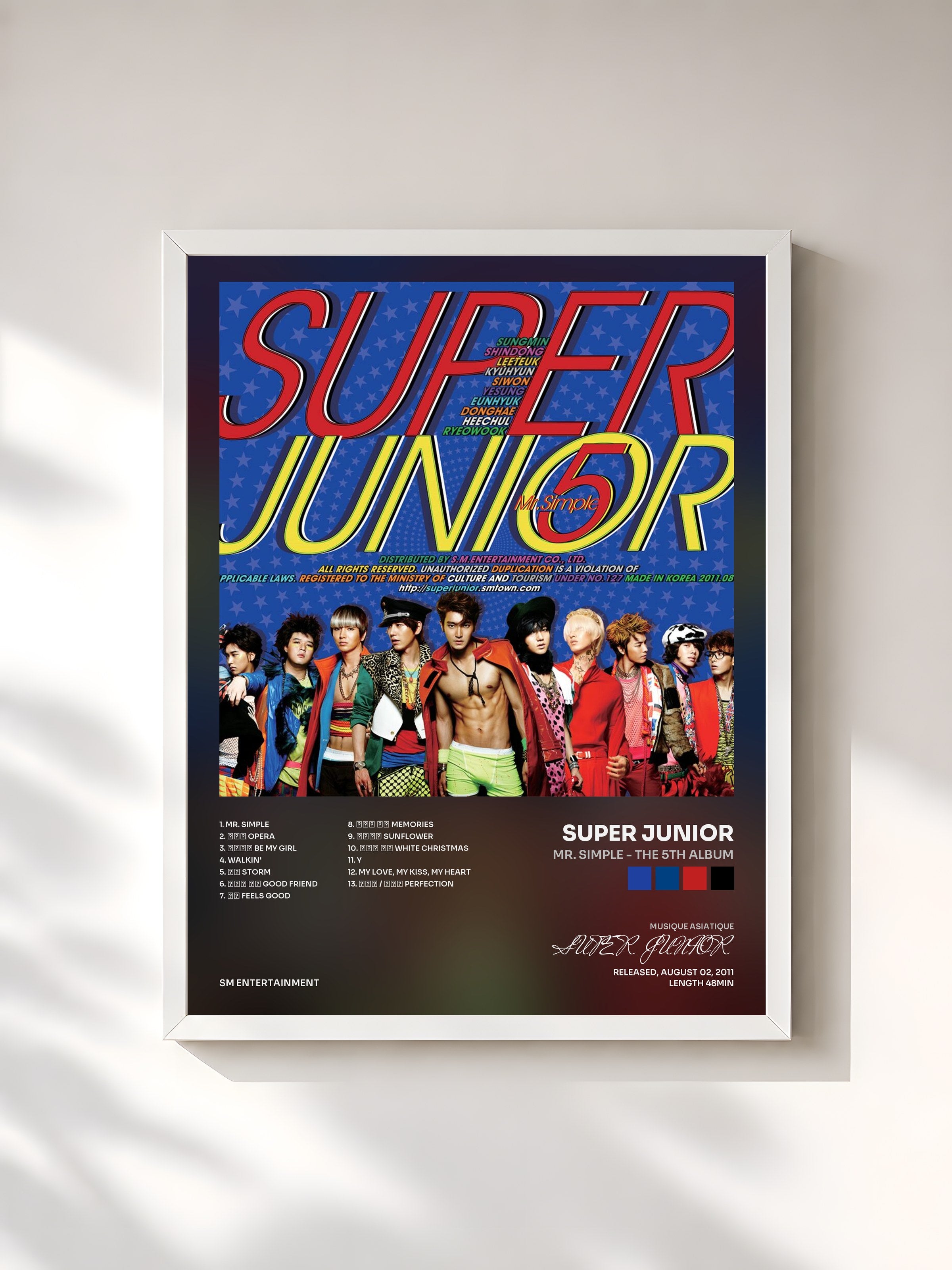 #blanc Tableau de l'album Mr. Simple - The 5th Album de SUPER JUNIOR, cadre blanc, imprimé et encadré en France