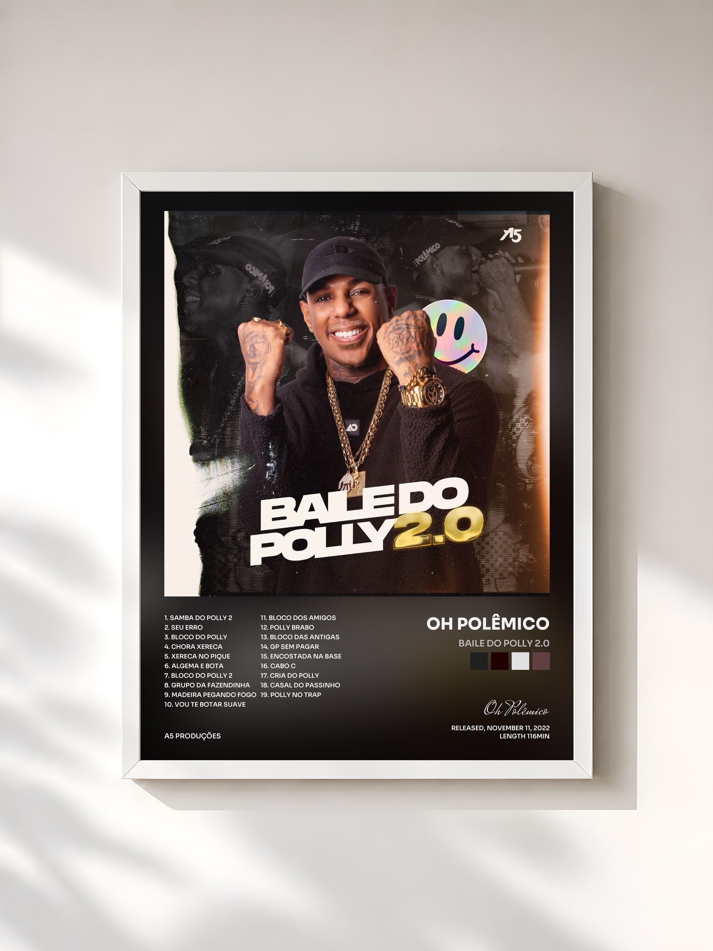 #blanc Tableau de l'album Baile do Polly 2.0 de Oh Polêmico, cadre blanc, imprimé et encadré en France
