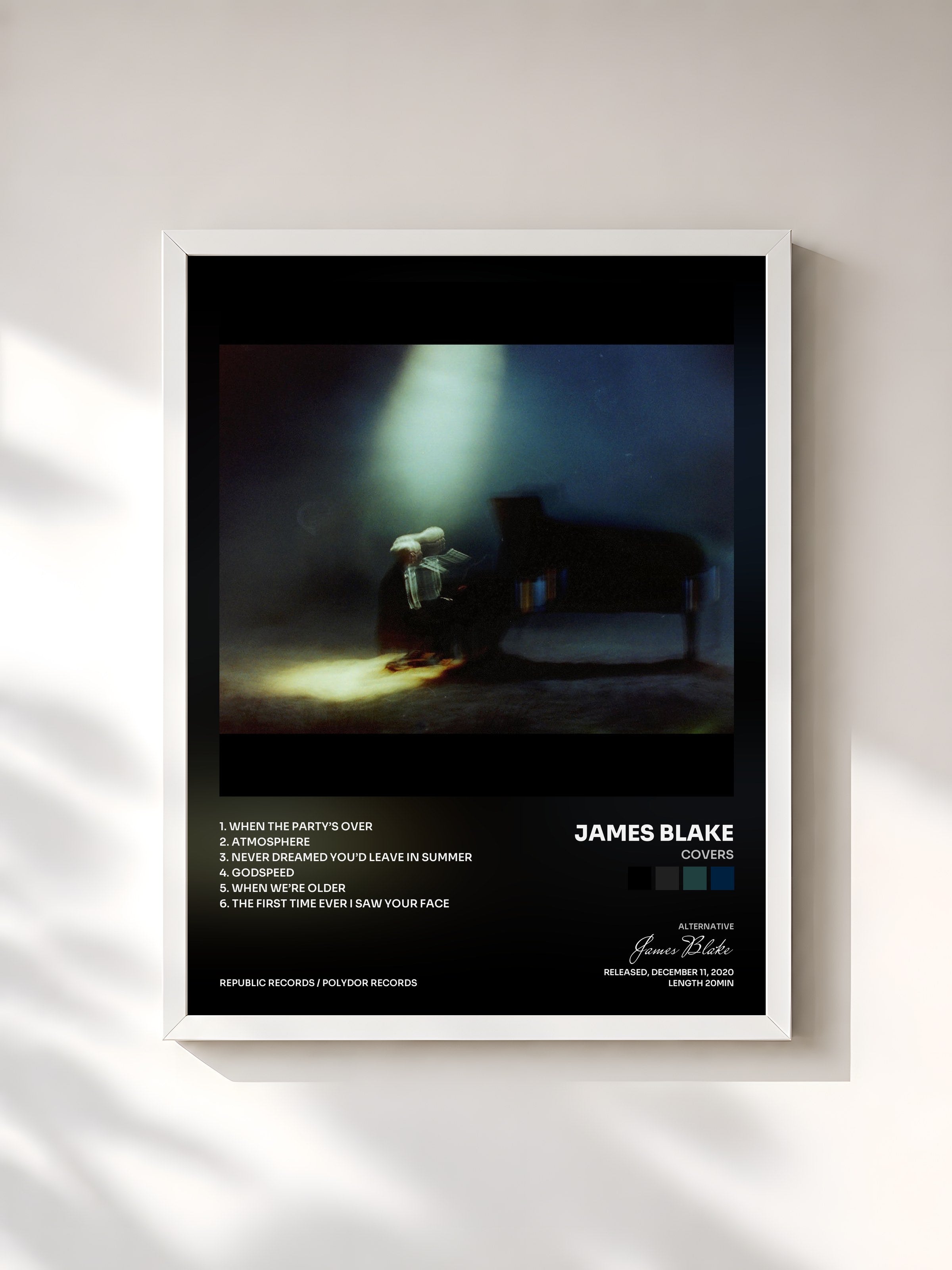 #blanc Tableau de l'album Covers de James Blake, cadre blanc, imprimé et encadré en France