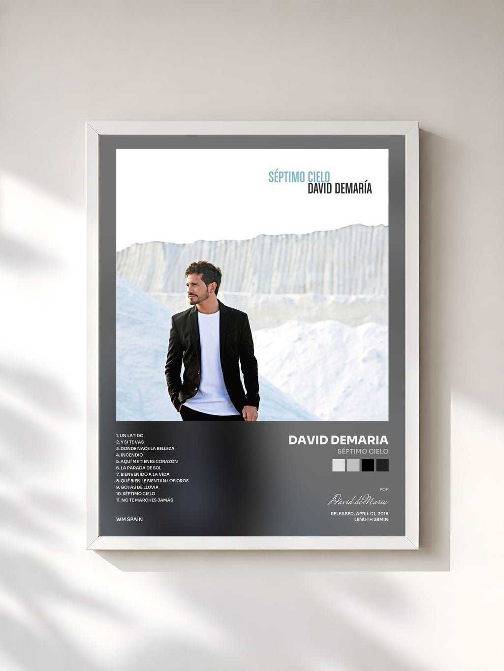 #blanc Tableau de l'album Séptimo cielo de David deMaria, cadre blanc, imprimé et encadré en France