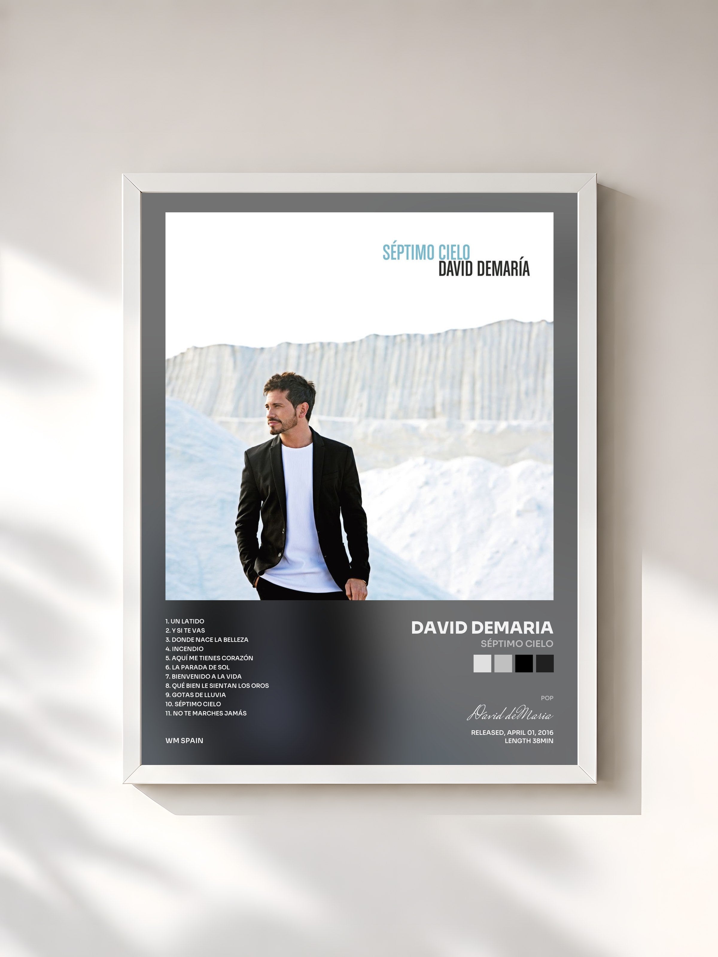 #blanc Tableau de l'album Séptimo cielo de David deMaria, cadre blanc, imprimé et encadré en France