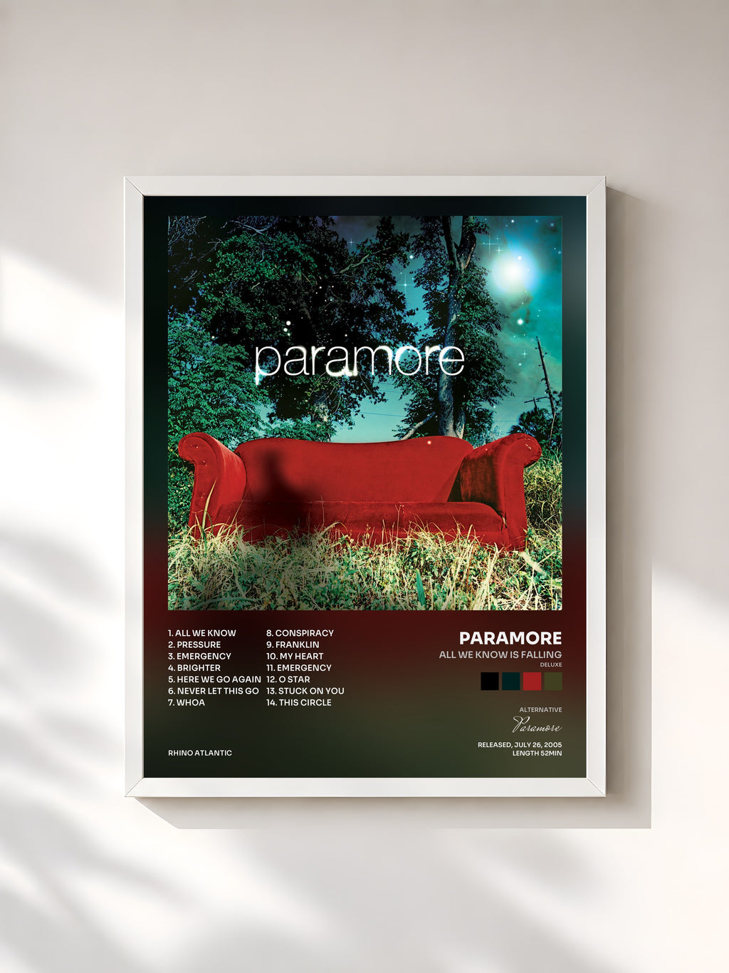 #blanc Tableau de l'album All We Know Is Falling (Deluxe) de Paramore, cadre blanc, imprimé et encadré en France