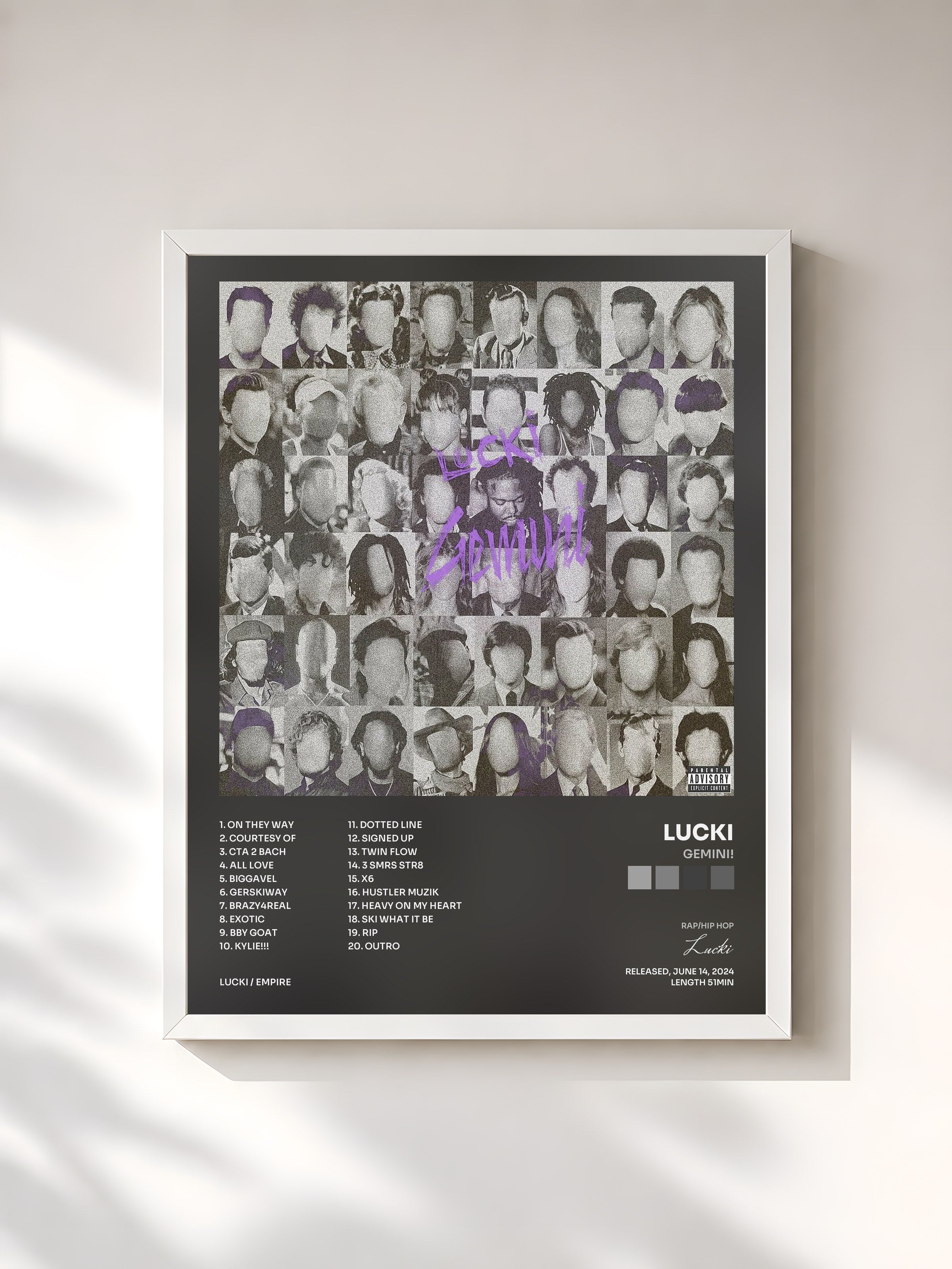 #blanc Tableau de l'album GEMINI! de Lucki, cadre blanc, imprimé et encadré en France