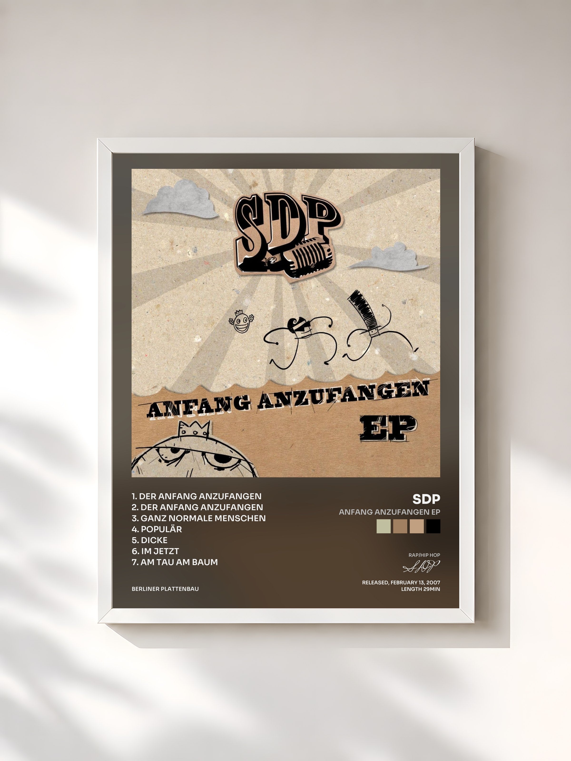 #blanc Tableau de l'album Anfang Anzufangen EP de SDP, cadre blanc, imprimé et encadré en France