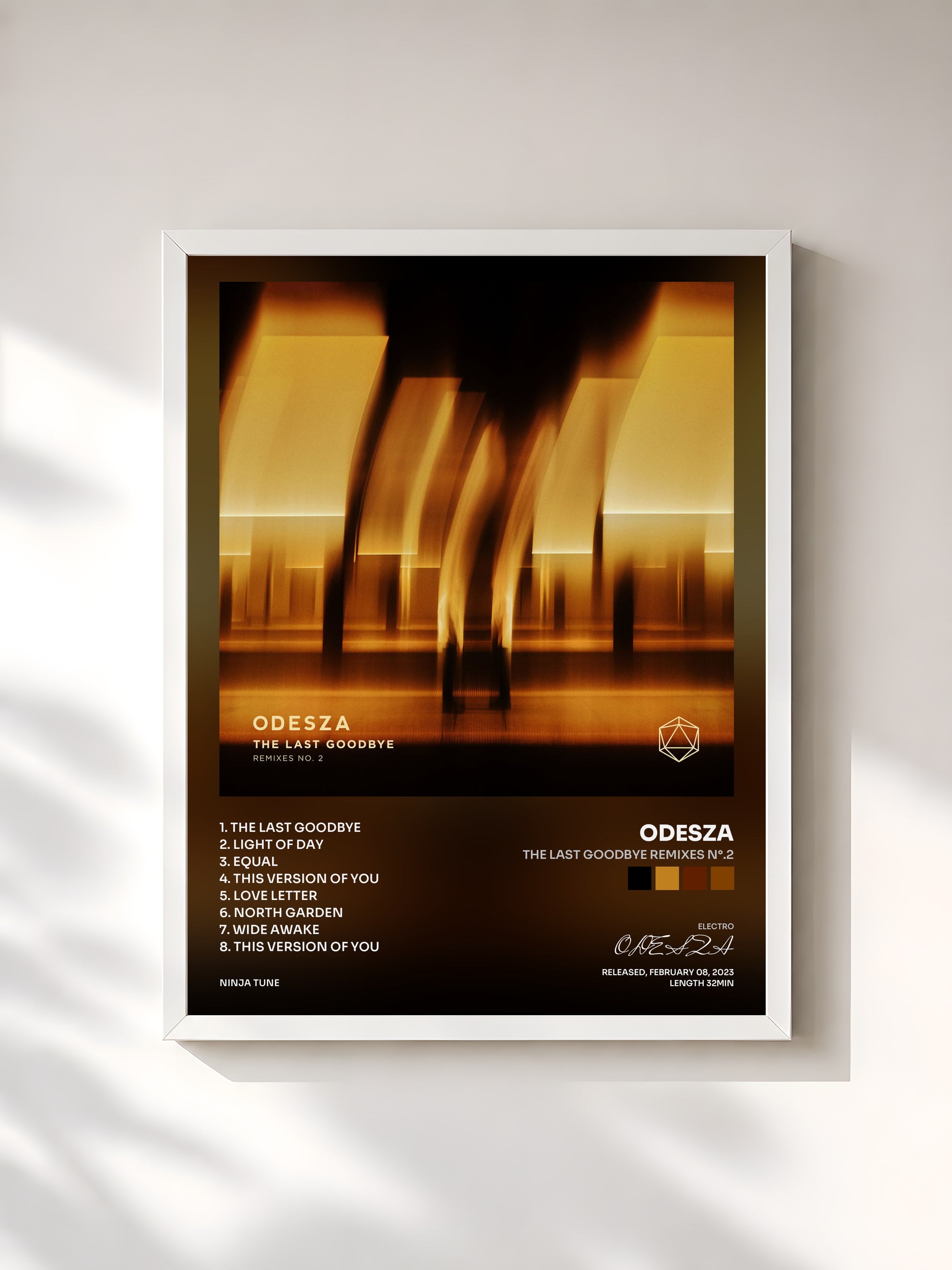 #blanc Tableau de l'album The Last Goodbye Remixes N°.2 de ODESZA, cadre blanc, imprimé et encadré en France