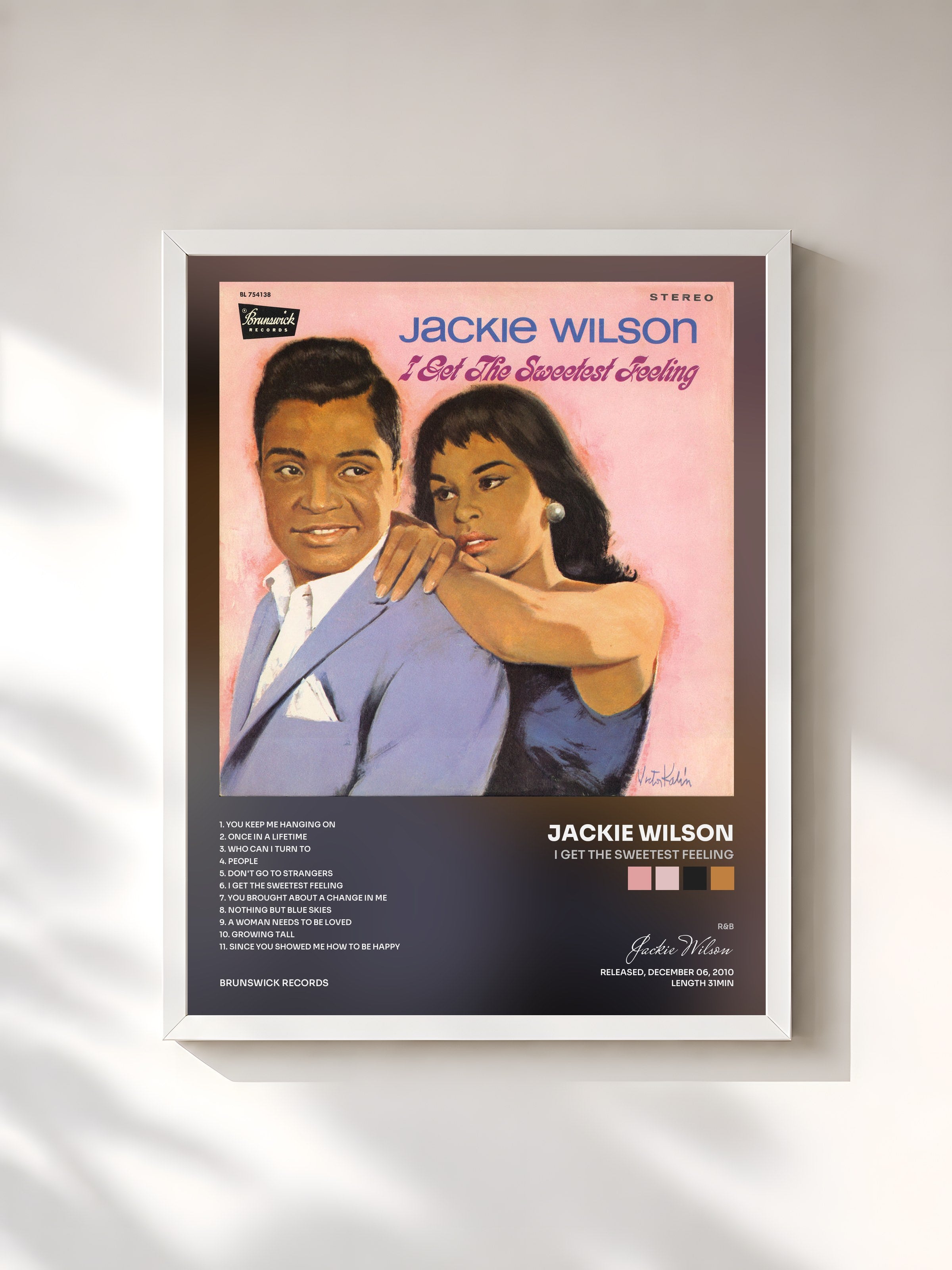 #blanc Tableau de l'album I Get The Sweetest Feeling de Jackie Wilson, cadre blanc, imprimé et encadré en France