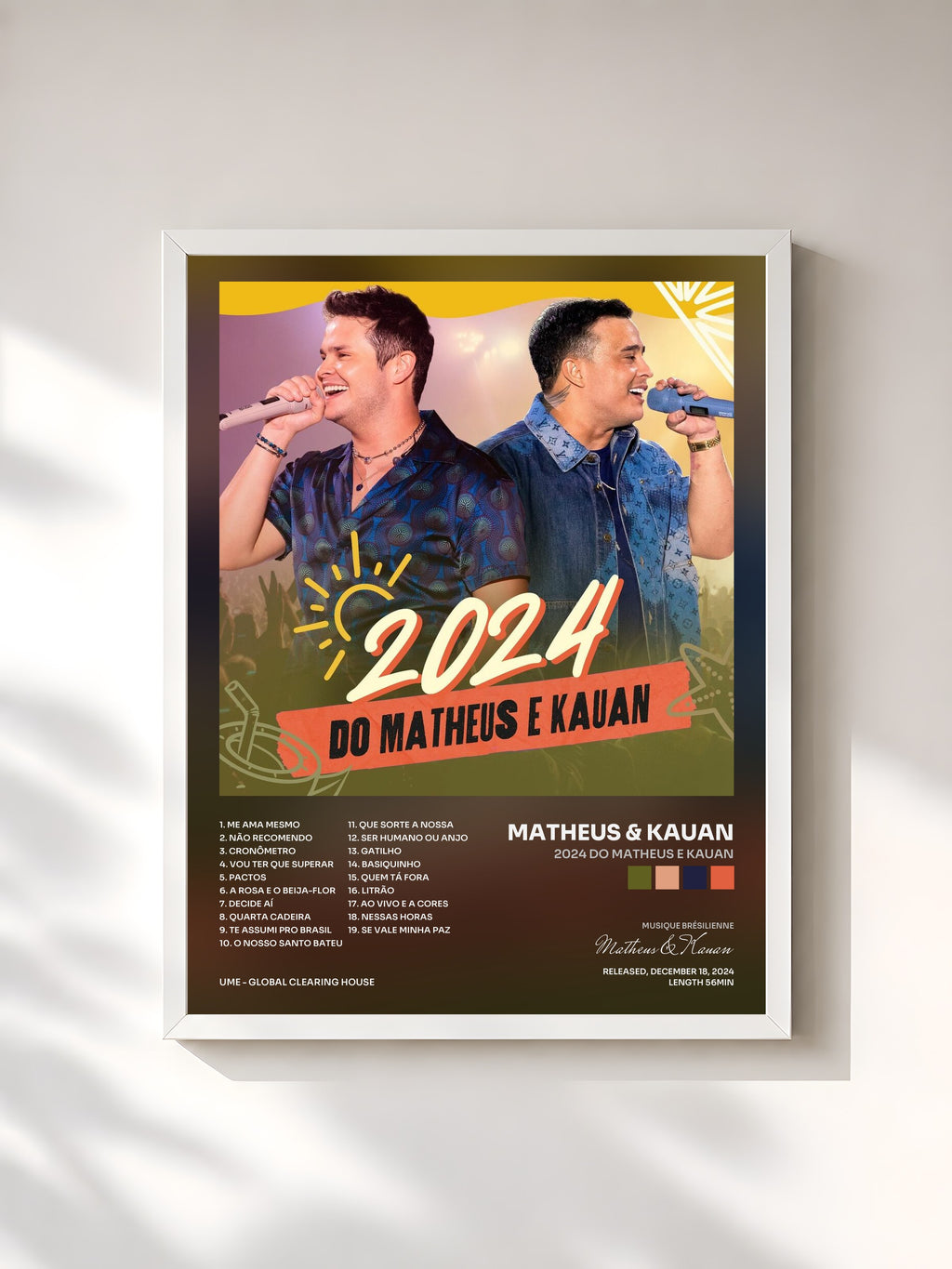 #blanc Tableau de l'album 2024 do Matheus e Kauan de Matheus & Kauan, cadre blanc, imprimé et encadré en France
