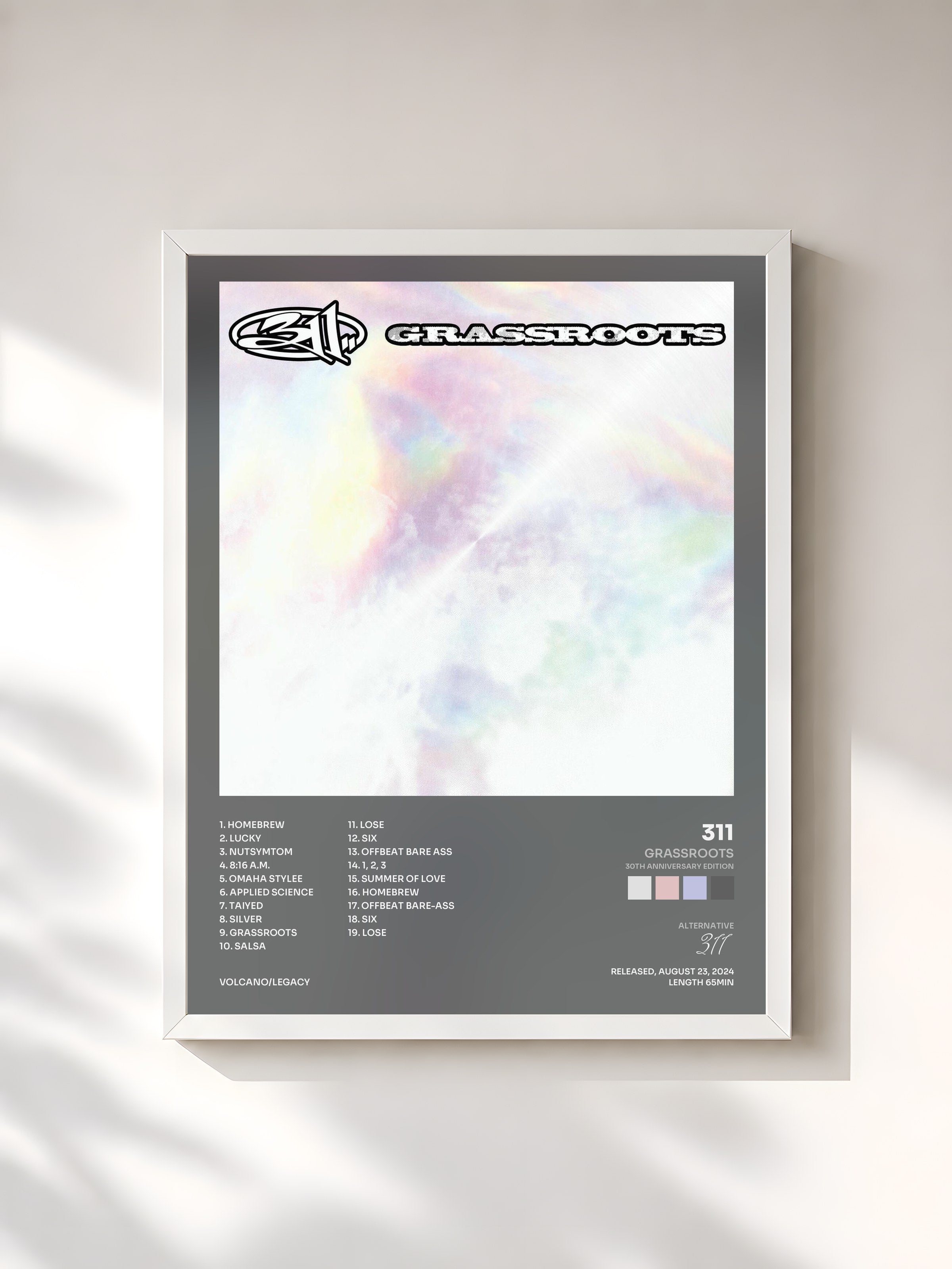 #blanc Tableau de l'album Grassroots (30th Anniversary Edition) de 311, cadre blanc, imprimé et encadré en France