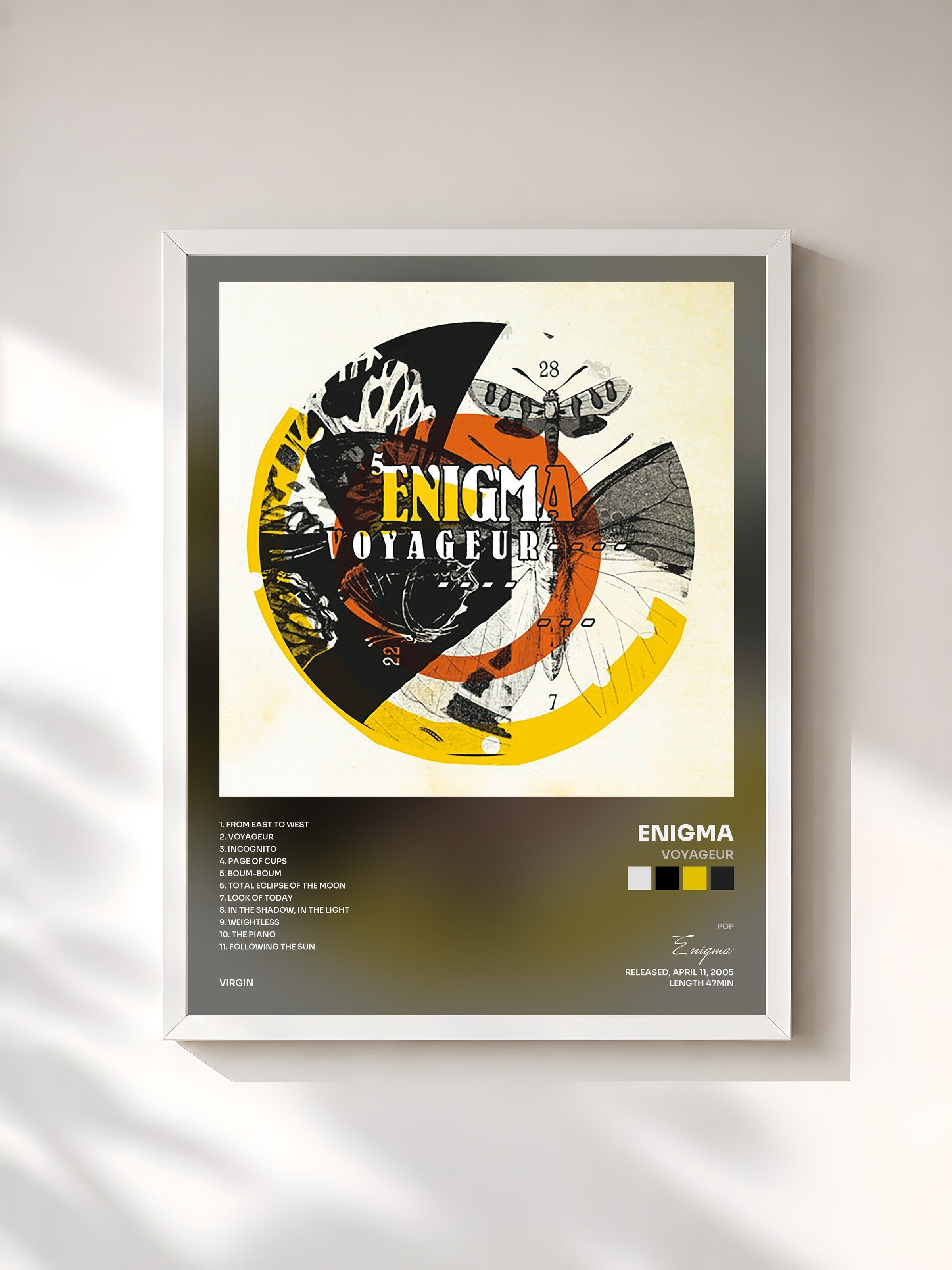 #blanc Tableau de l'album Voyageur de Enigma, cadre blanc, imprimé et encadré en France