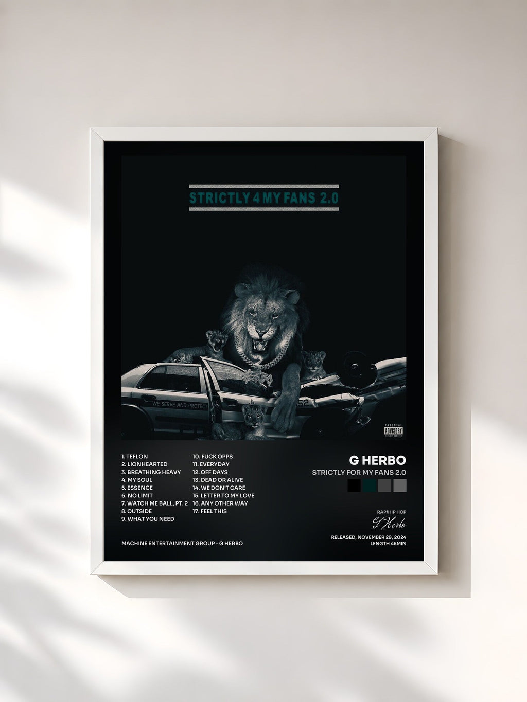 #blanc Strictly For My Fans 2.0 by G Herbo as a framed art print, white frame, printed and framed in France