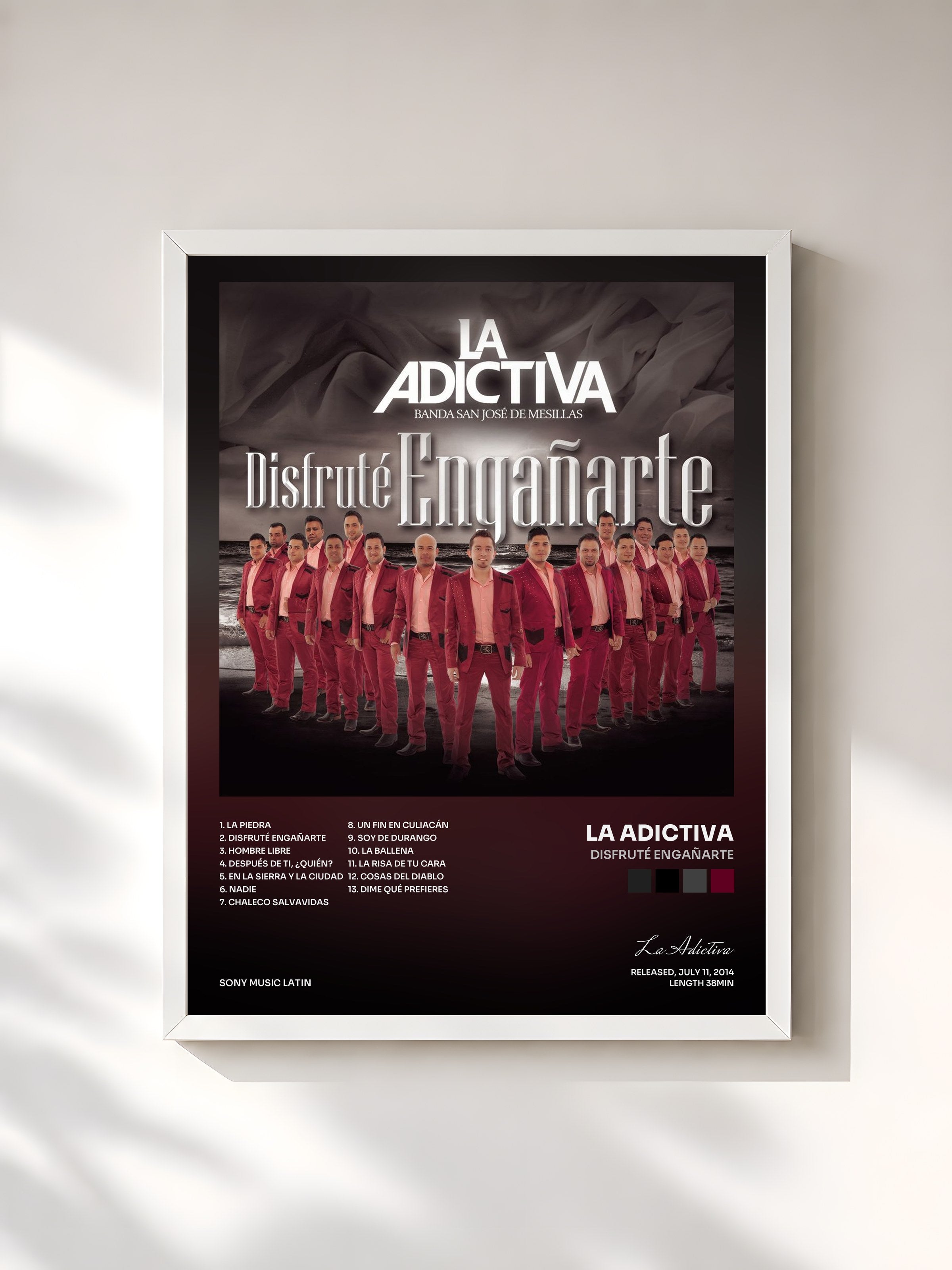 #blanc Tableau de l'album Disfruté Engañarte de La Adictiva, cadre blanc, imprimé et encadré en France