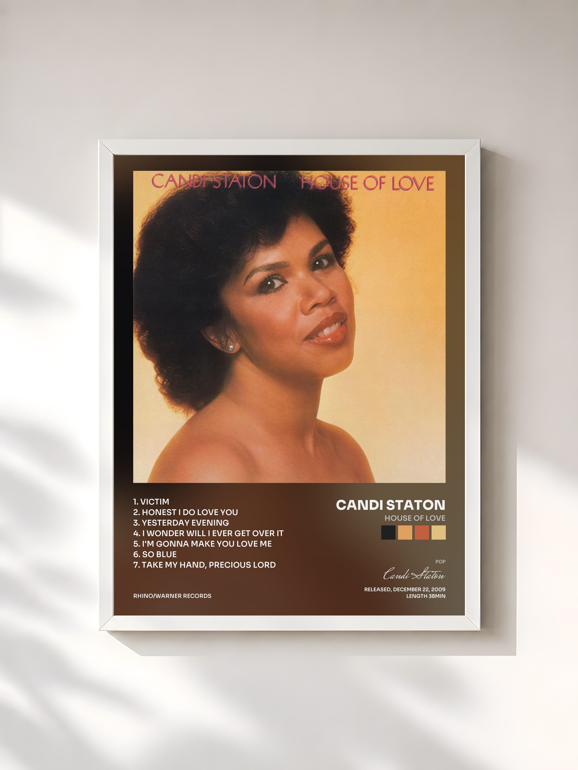 #blanc Tableau de l'album House of Love de Candi Staton, cadre blanc, imprimé et encadré en France