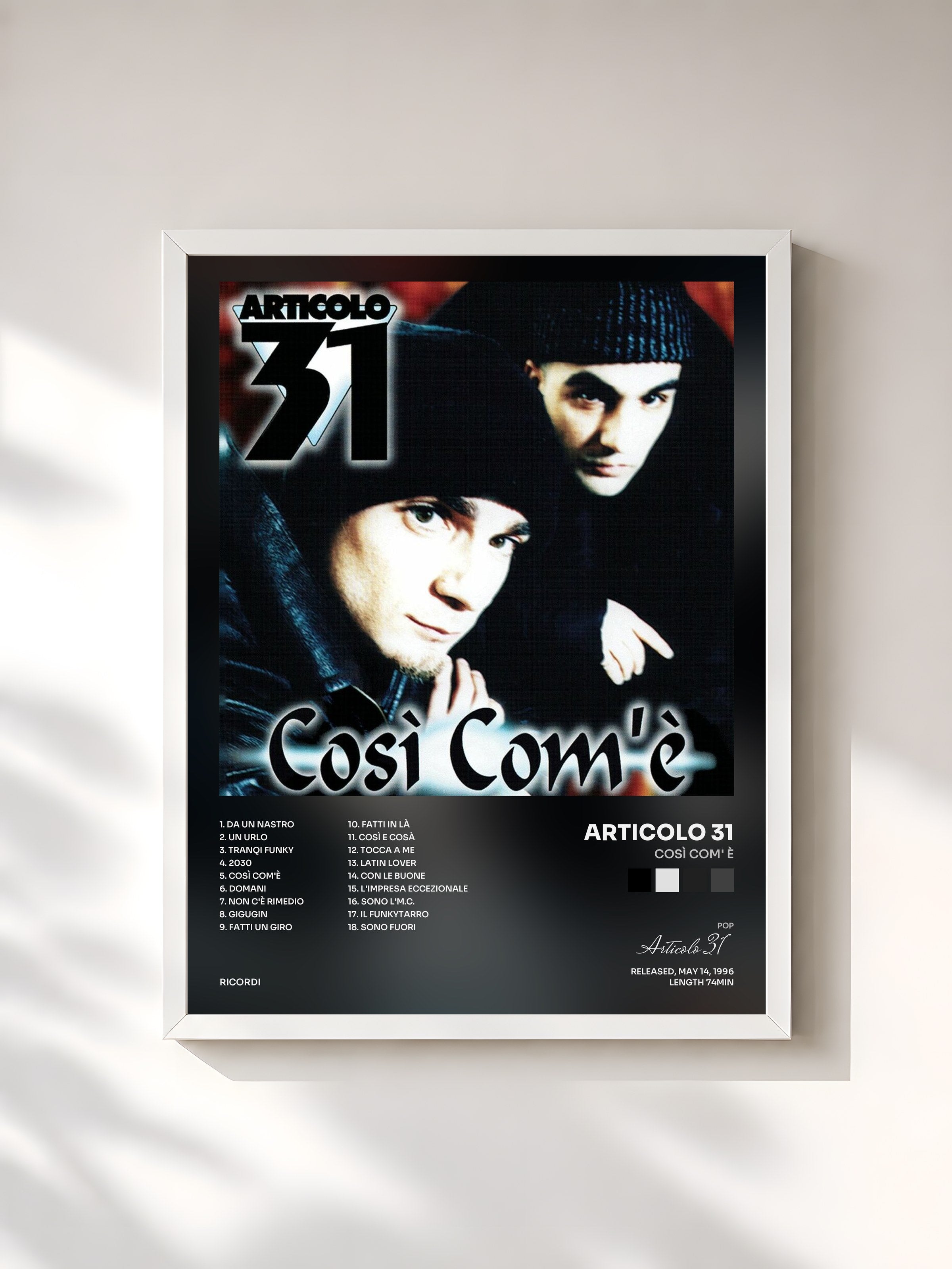 #blanc Tableau de l'album Così Com' è de Articolo 31, cadre blanc, imprimé et encadré en France