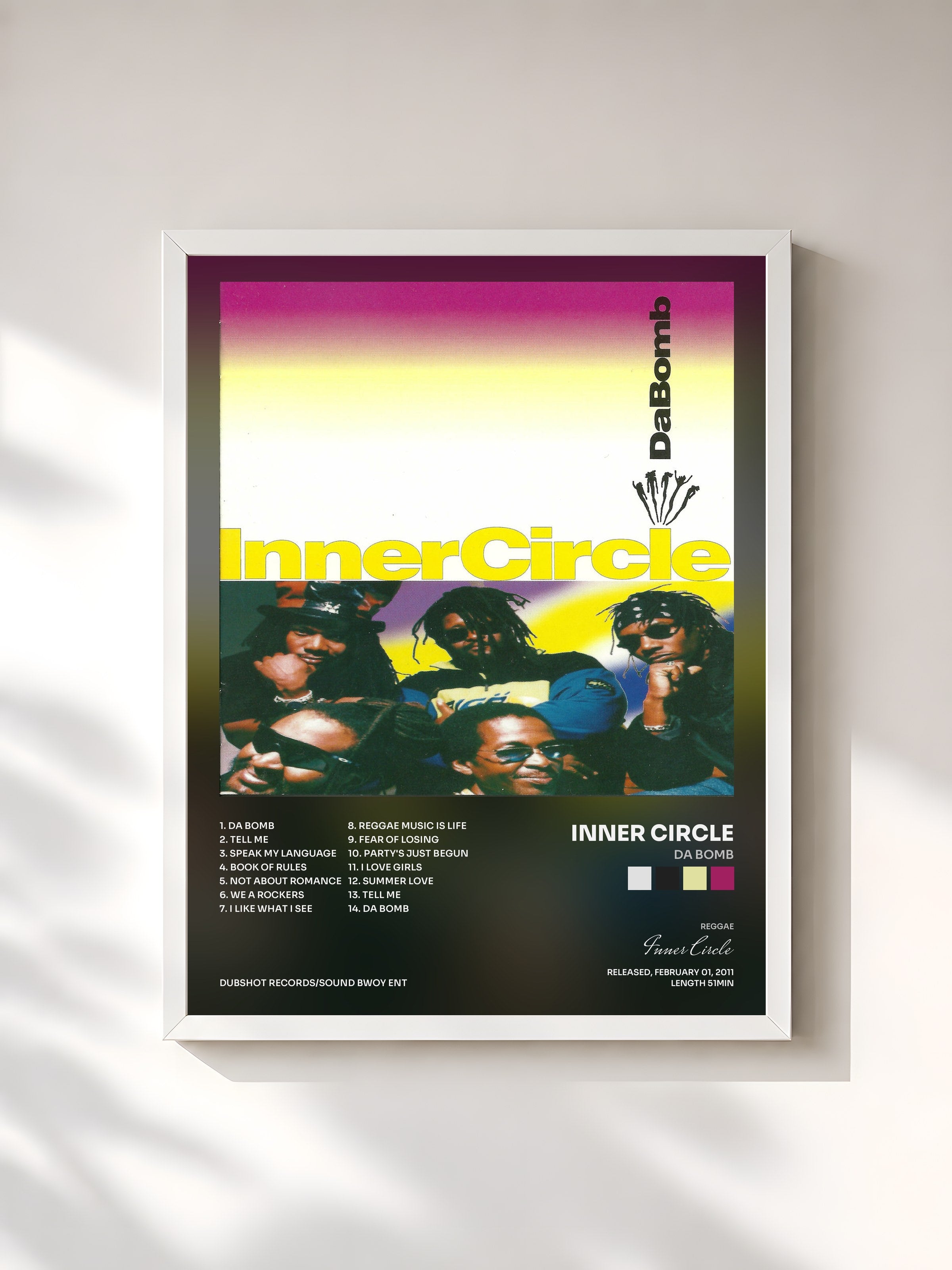 #blanc Tableau de l'album Da Bomb de Inner Circle, cadre blanc, imprimé et encadré en France
